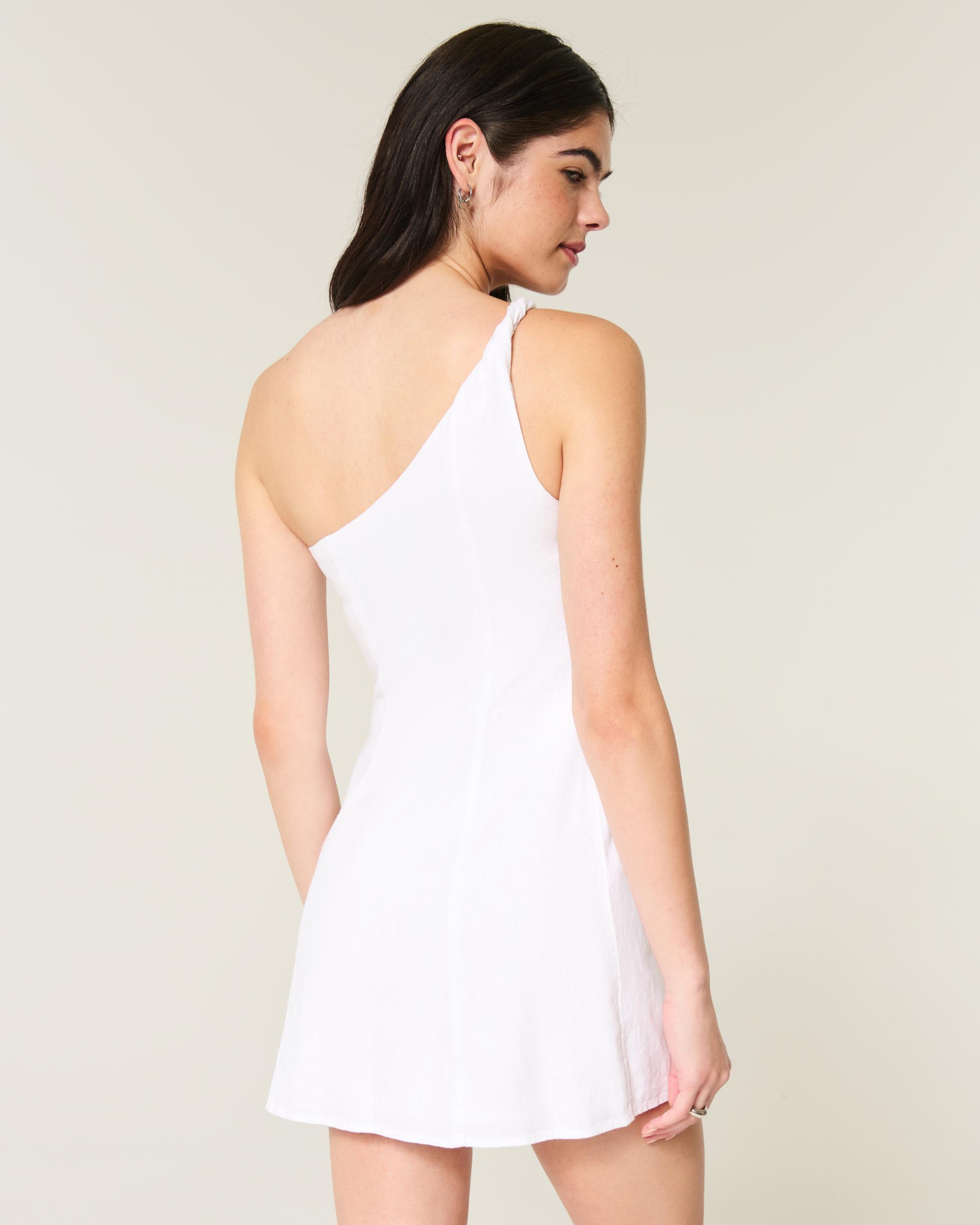 Linen-Blend Asymmetrical Mini Dress Product Image