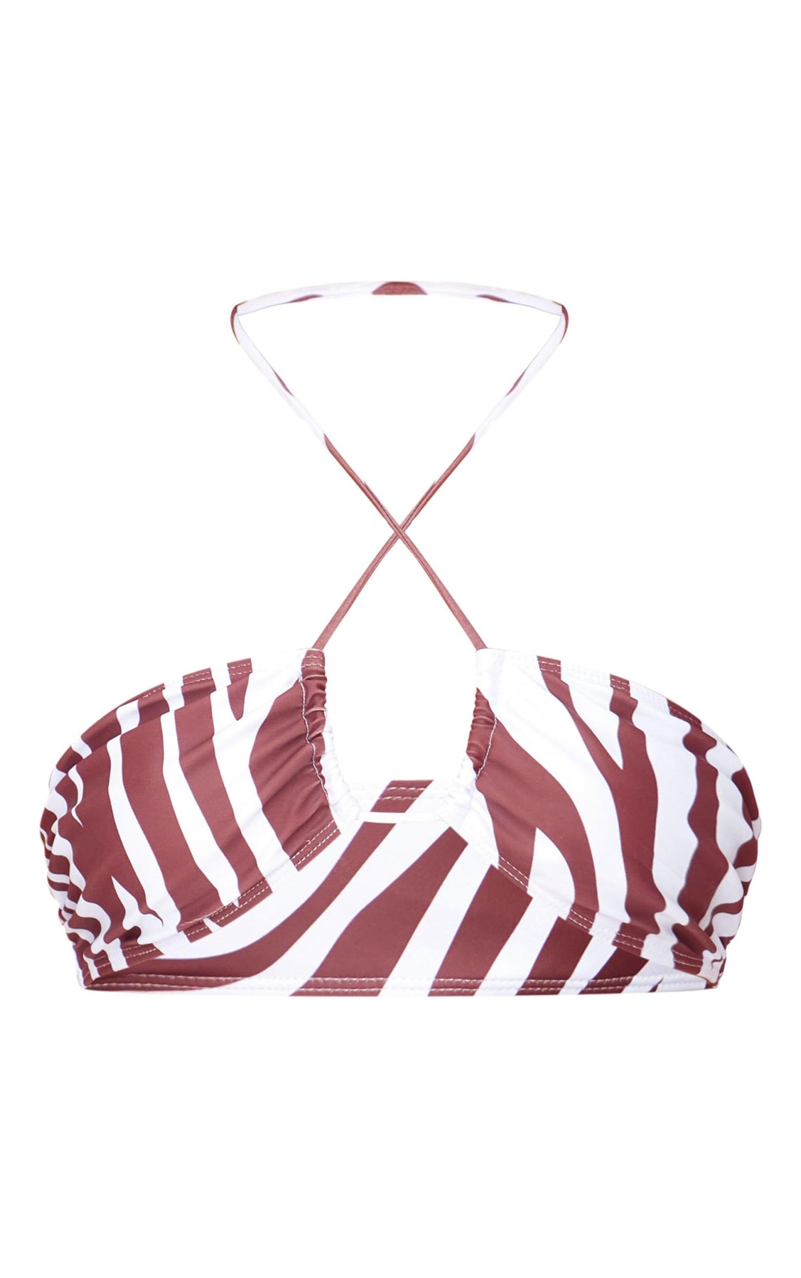 Brown Zebra Print Halter Tie Bikini Top Product Image