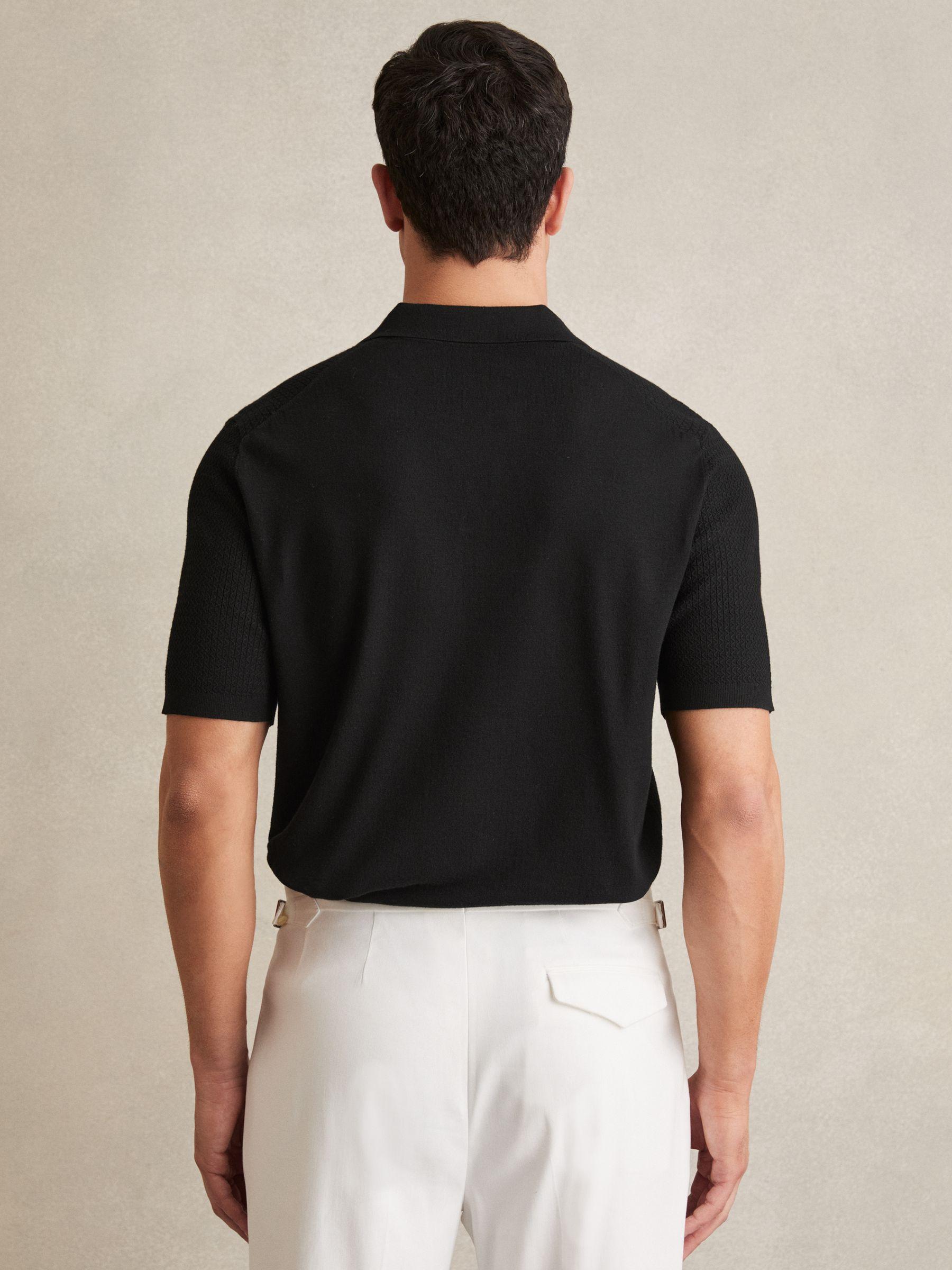 Open-Collar Knit Polo Shirt in Black Product Image