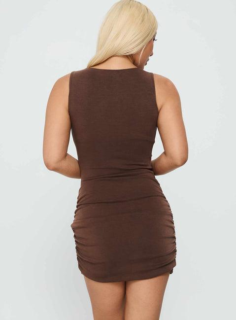 Kharla Ruched Hardware Mini Dress Brown Product Image
