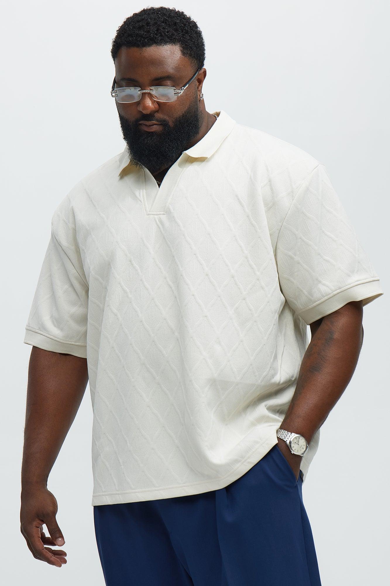 Diamond Textured Johnny Collar Polo - Cream Product Image