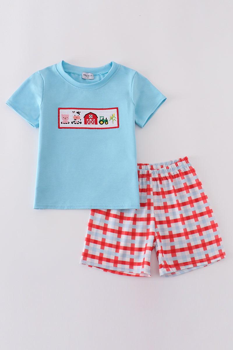 Green ice cream embroidery shorts set Product Image