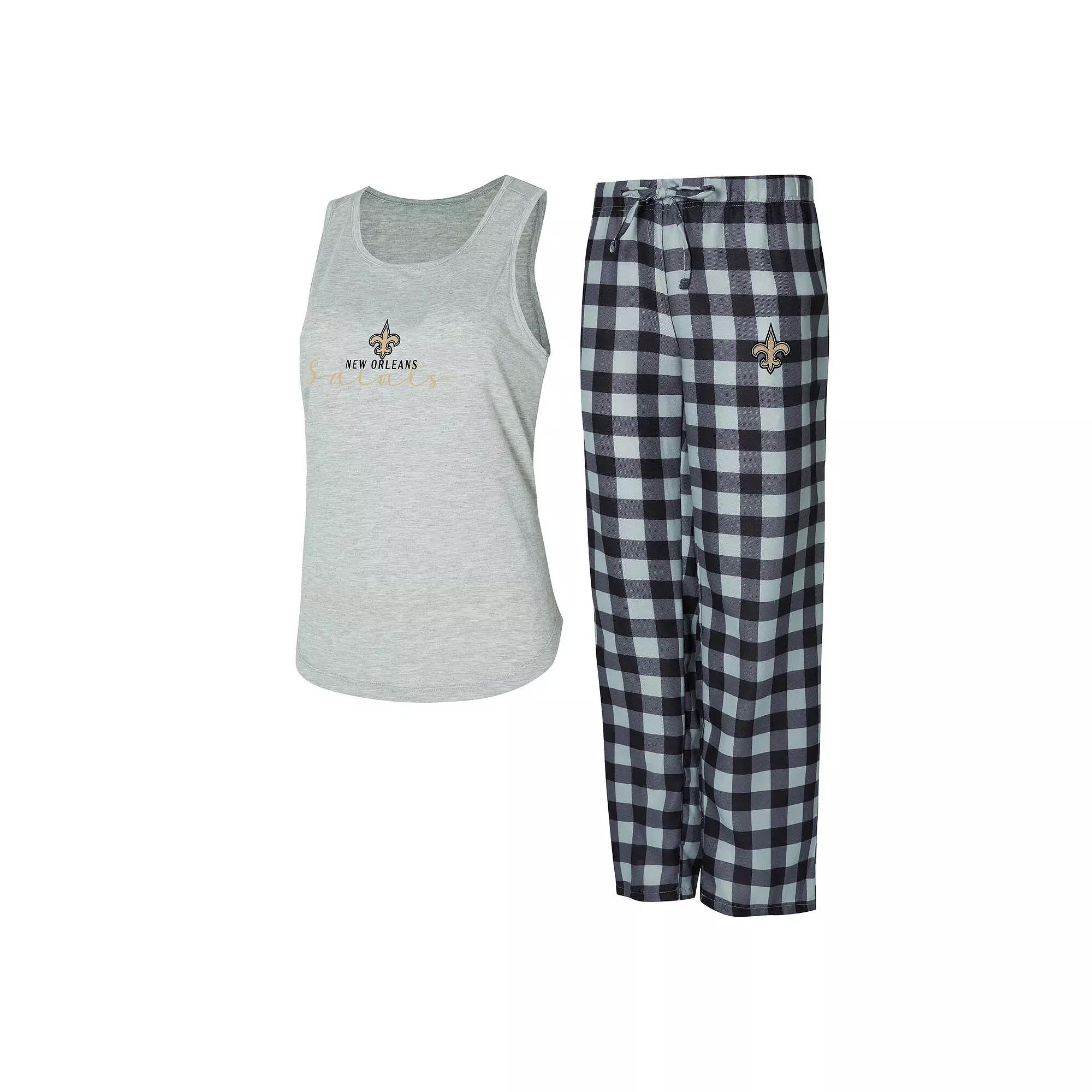 Women's Concepts Sport Gray/Black New Orleans Saints Petition Tank Top and Pants Sleep Set, Size: XL, Grey Product Image