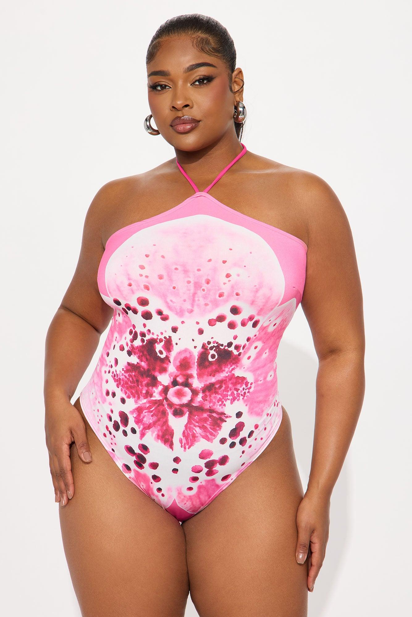 Radiant Petals Y-Neck Halter Bodysuit - Pink Female Product Image