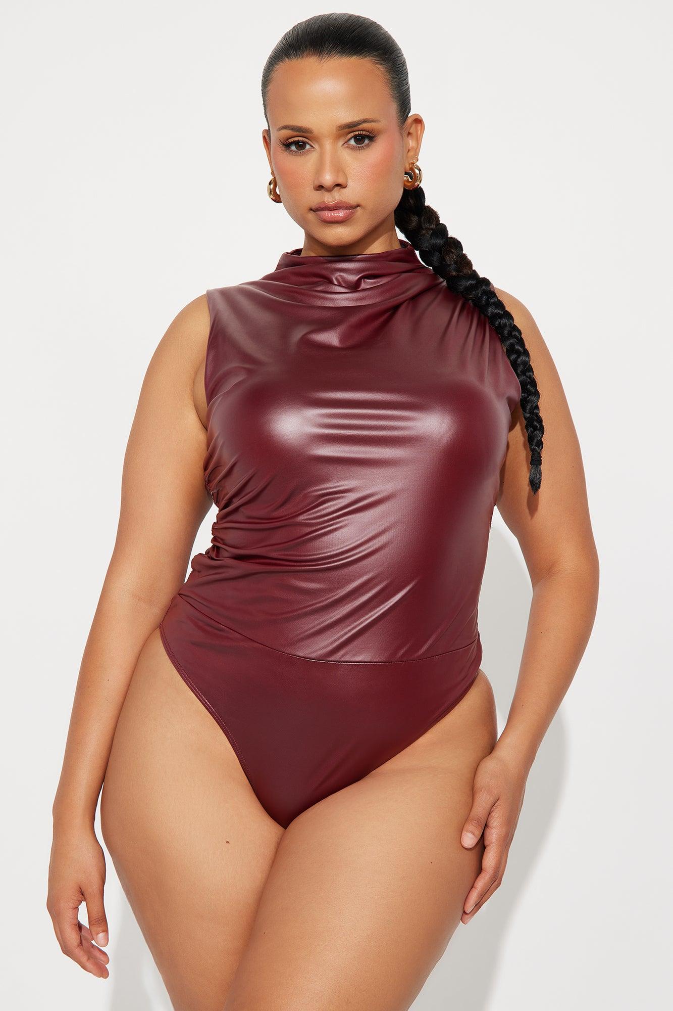 Kourtney Faux Leather Bodysuit - Burgundy Female Product Image