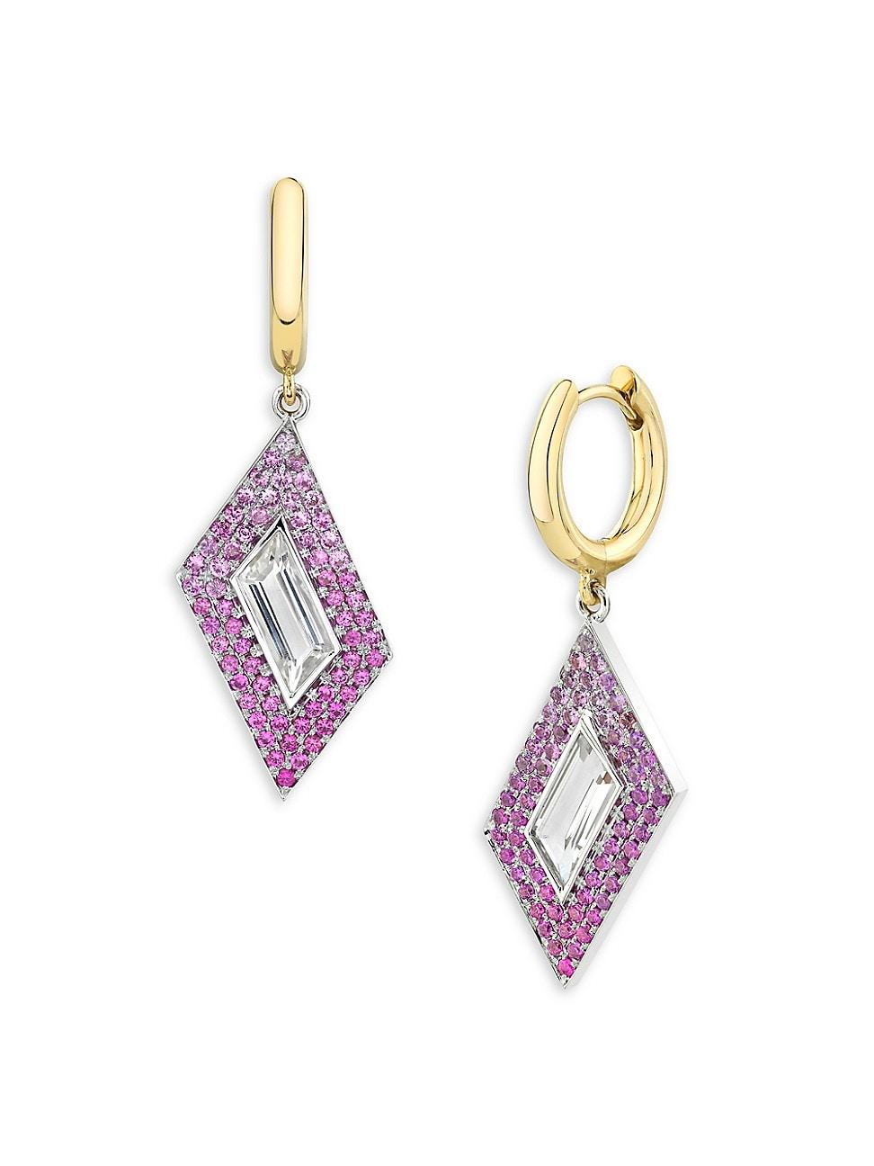 Womens Signature 18K Yellow Gold, Topaz & Pink Sapphire Rhomboid Earrings Product Image