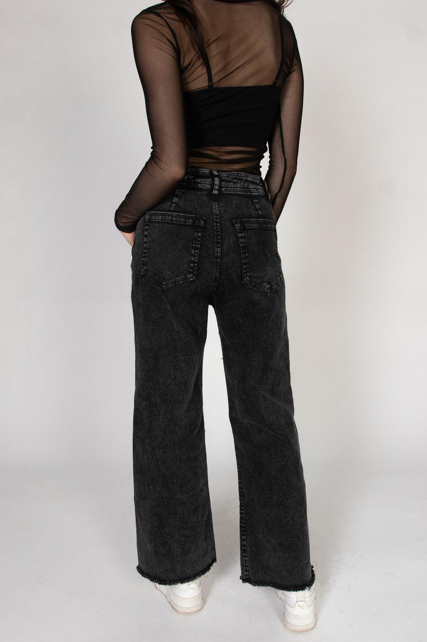Frayed Hem Wide Leg Jeans Product Image