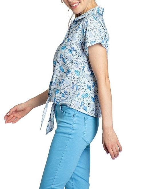 APNY V-Neck Tie Front Seashell Print Camp Shirt Product Image
