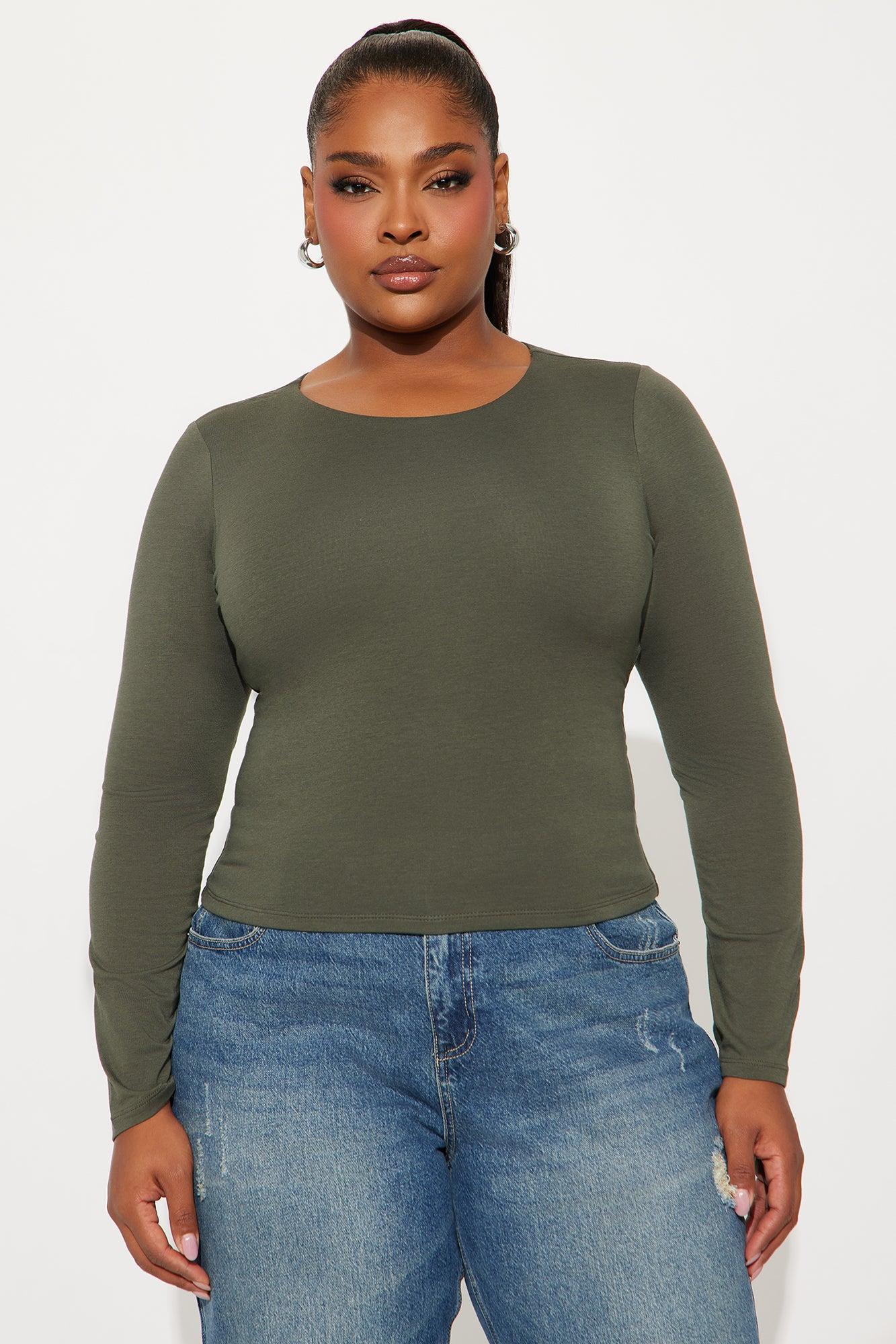 Gianna Double Lined Long Sleeve Top - Military Green Female Product Image