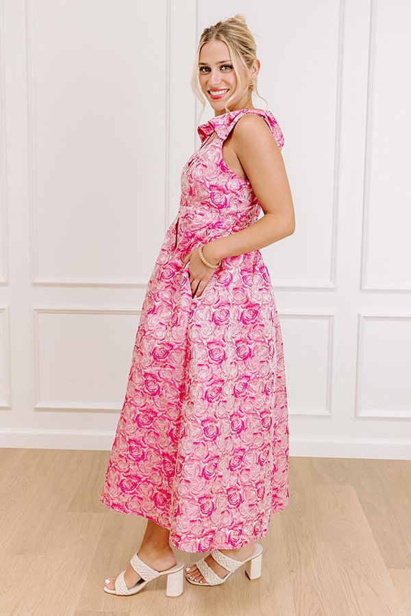 Twilight Garden Jacquard Midi Dress in Pink Product Image