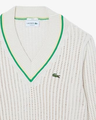 V Neck Striped Tennis Sweater Product Image