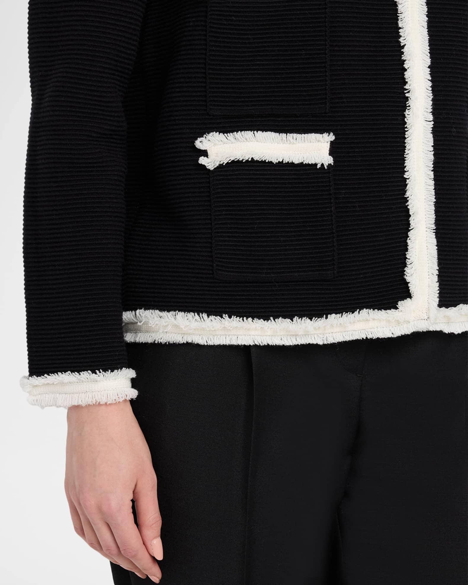 Fringe-Trim Ottoman Ribbed Blazer Product Image