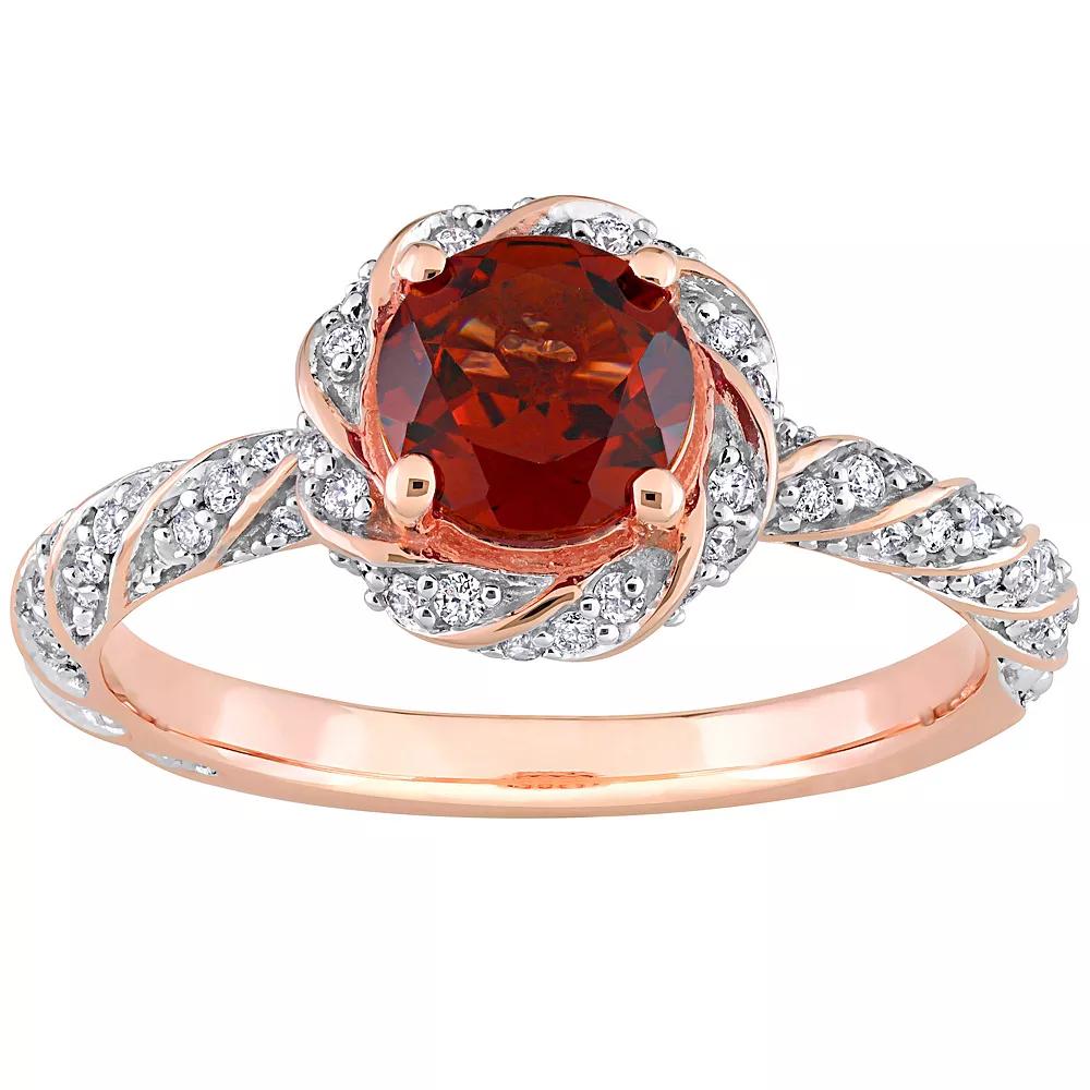 Stella Grace 14k Rose Gold Garnet & 1/4 Carat T.W. Diamond Halo Vintage Ring, Women's,  Product Image