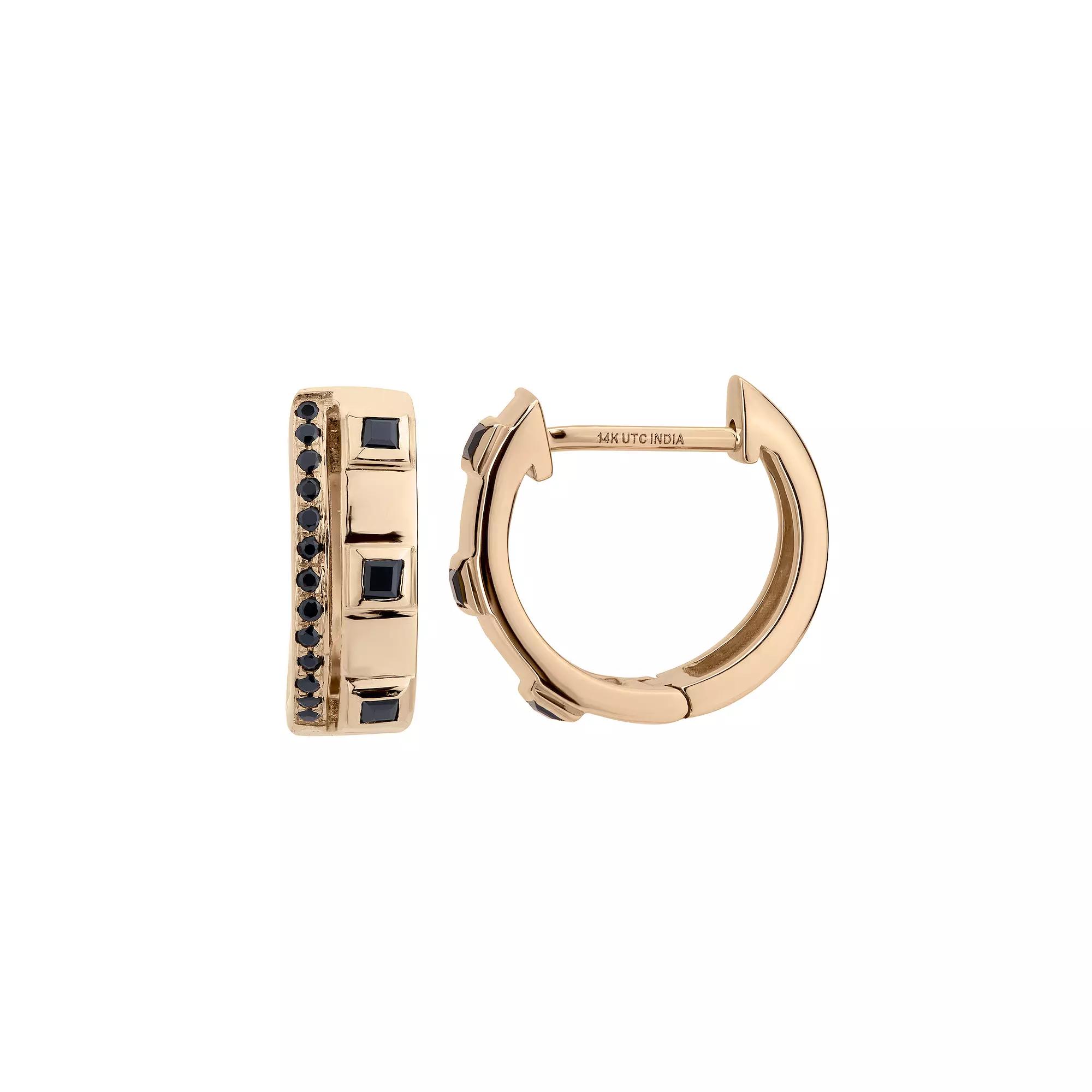 Gemistry 14k Gold Black Onyx Hinged Hoop Earrings, Women's Product Image