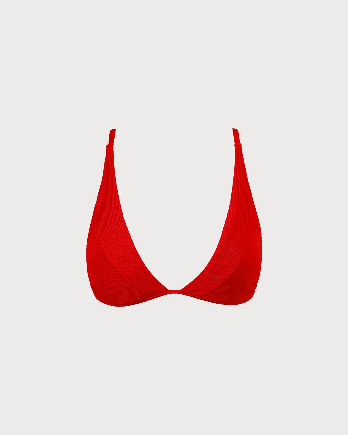 The Red Ribbed Cross Back Bikini Top Product Image