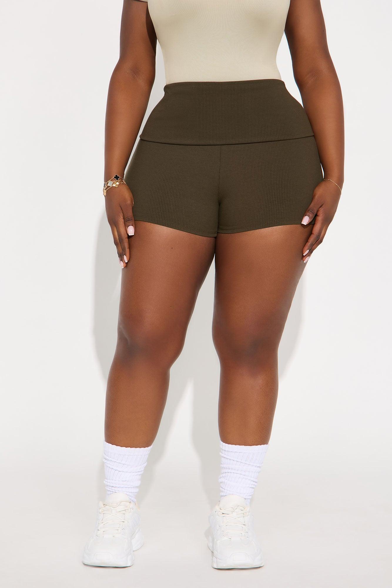 Ribbed Foldover Shorts - Olive Female Product Image