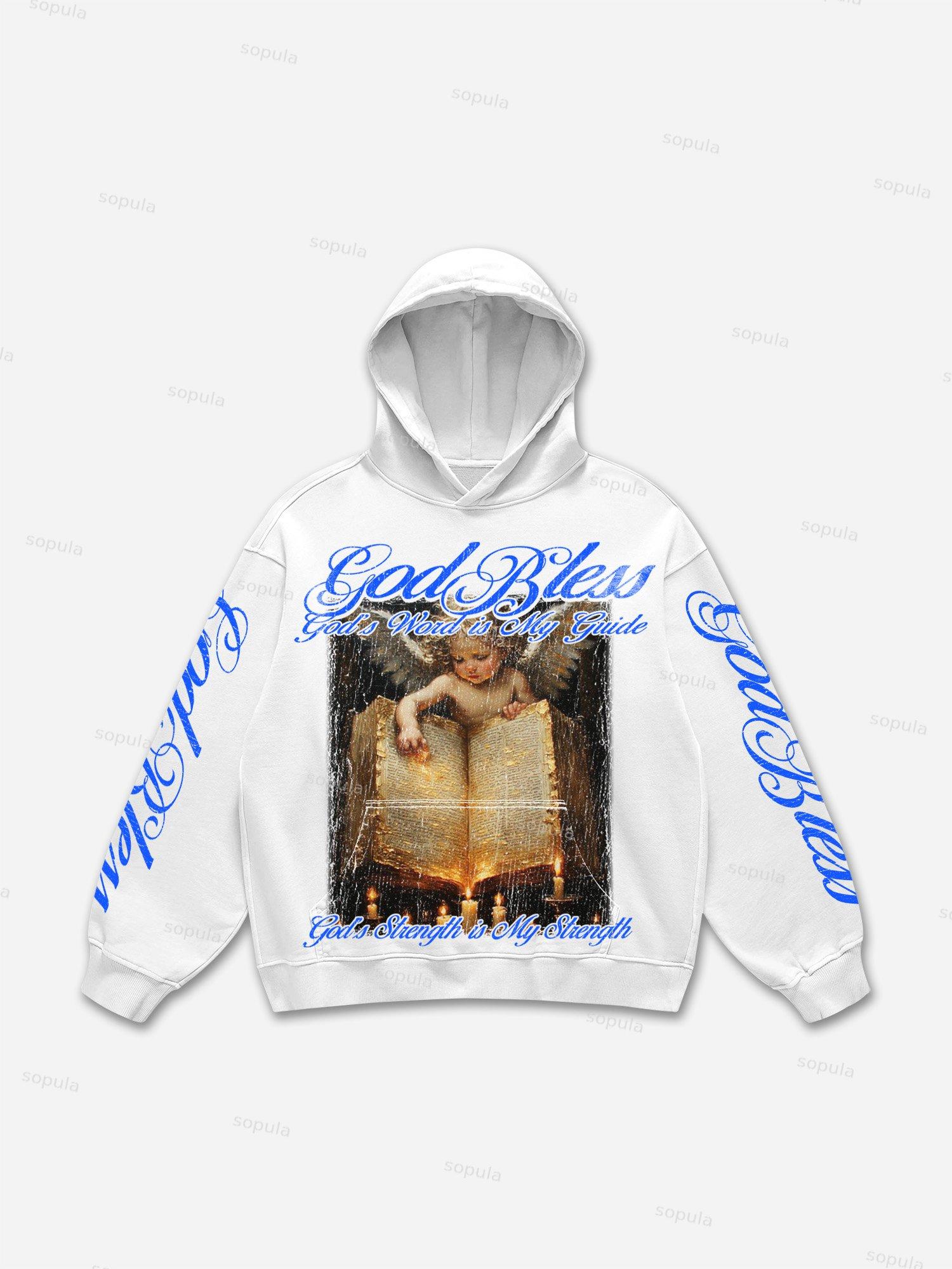 God Bless Angel Reading Bible Graphic Hoodie Product Image