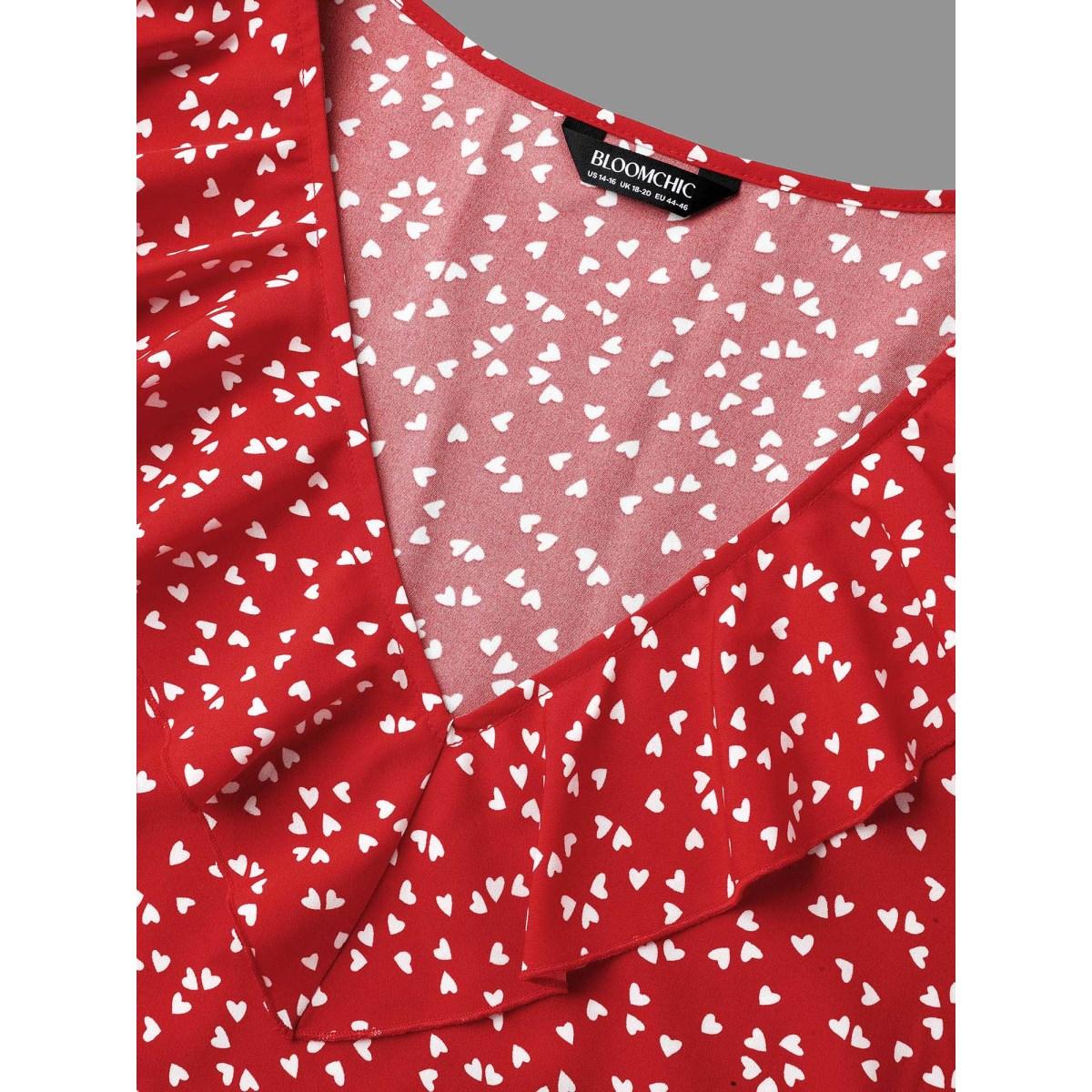 Plus Size Crimson V Neck Ruffle Heart Blouse Women Elegant Extra Long Sleeve V-neck Everyday Blouses BloomChic 14-16/1X Product Image