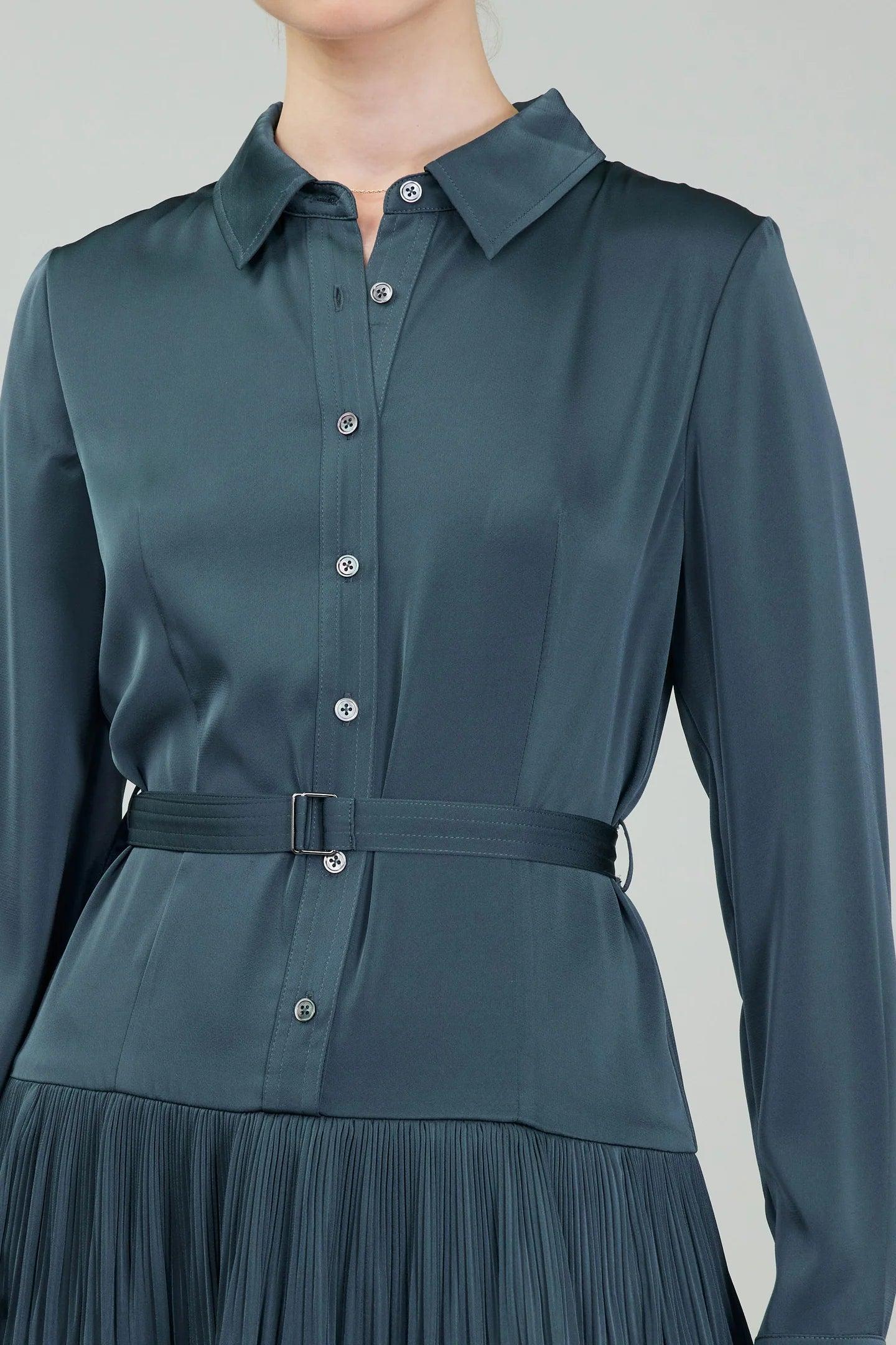 Tiered Pleated Shirt Dress Product Image