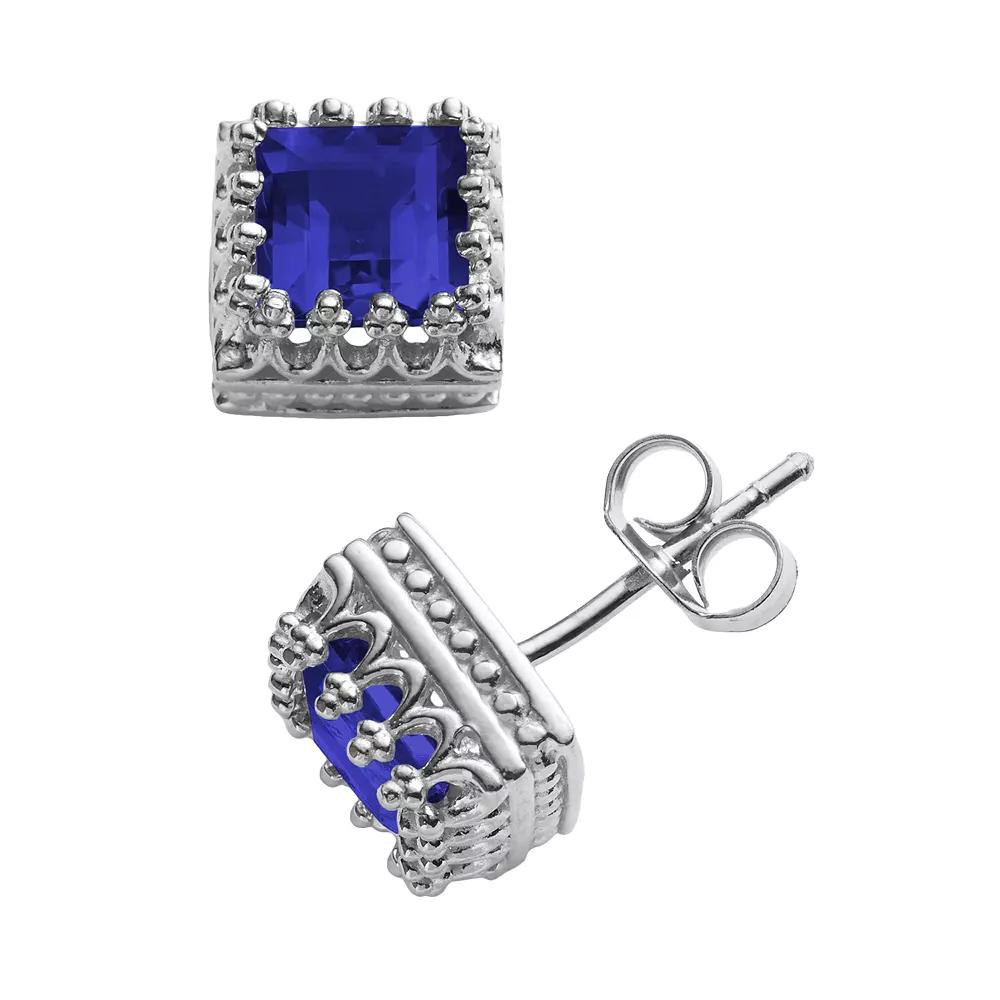 Designs by Gioelli Sterling Silver Lab-Created Sapphire Crown Stud Earrings, Women's, Blue Product Image