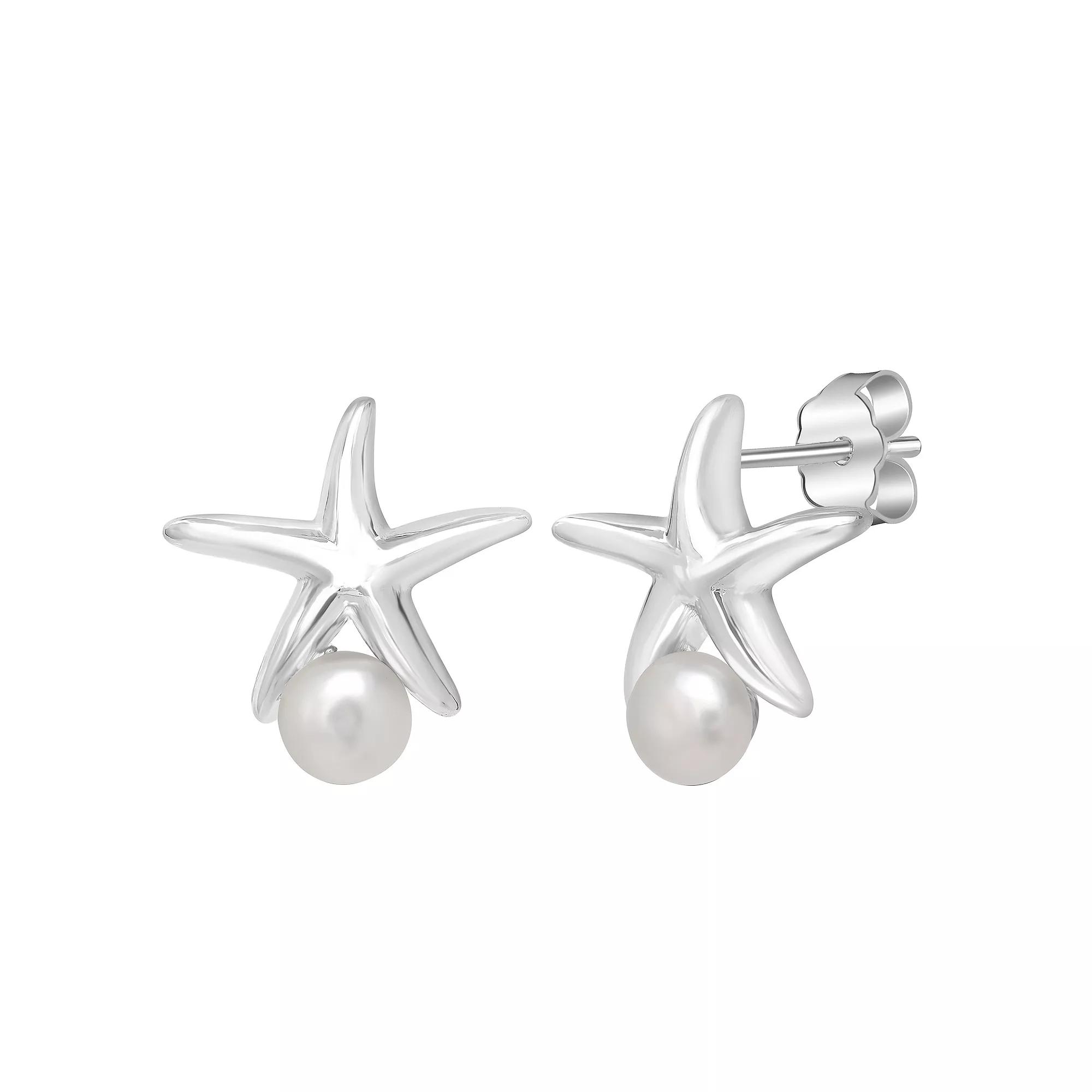 Gemistry Sterling Silver Freshwater Cultured Pearl Starfish Stud Earrings, Women's Product Image