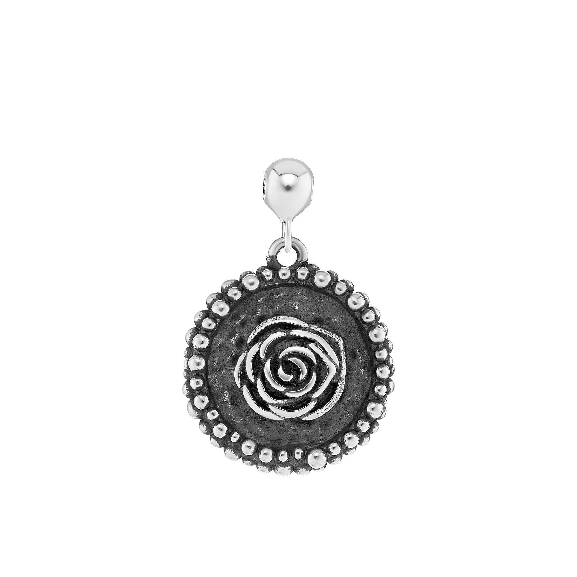 PRIMROSE Sterling Silver Polished Oxidized Rose Disc Sliding Charm, Women's Product Image