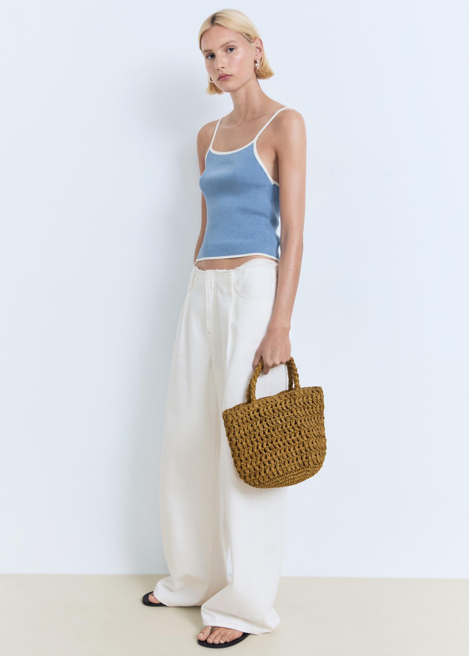 Knitted top with contrasting trim - Women | MANGO USA Product Image