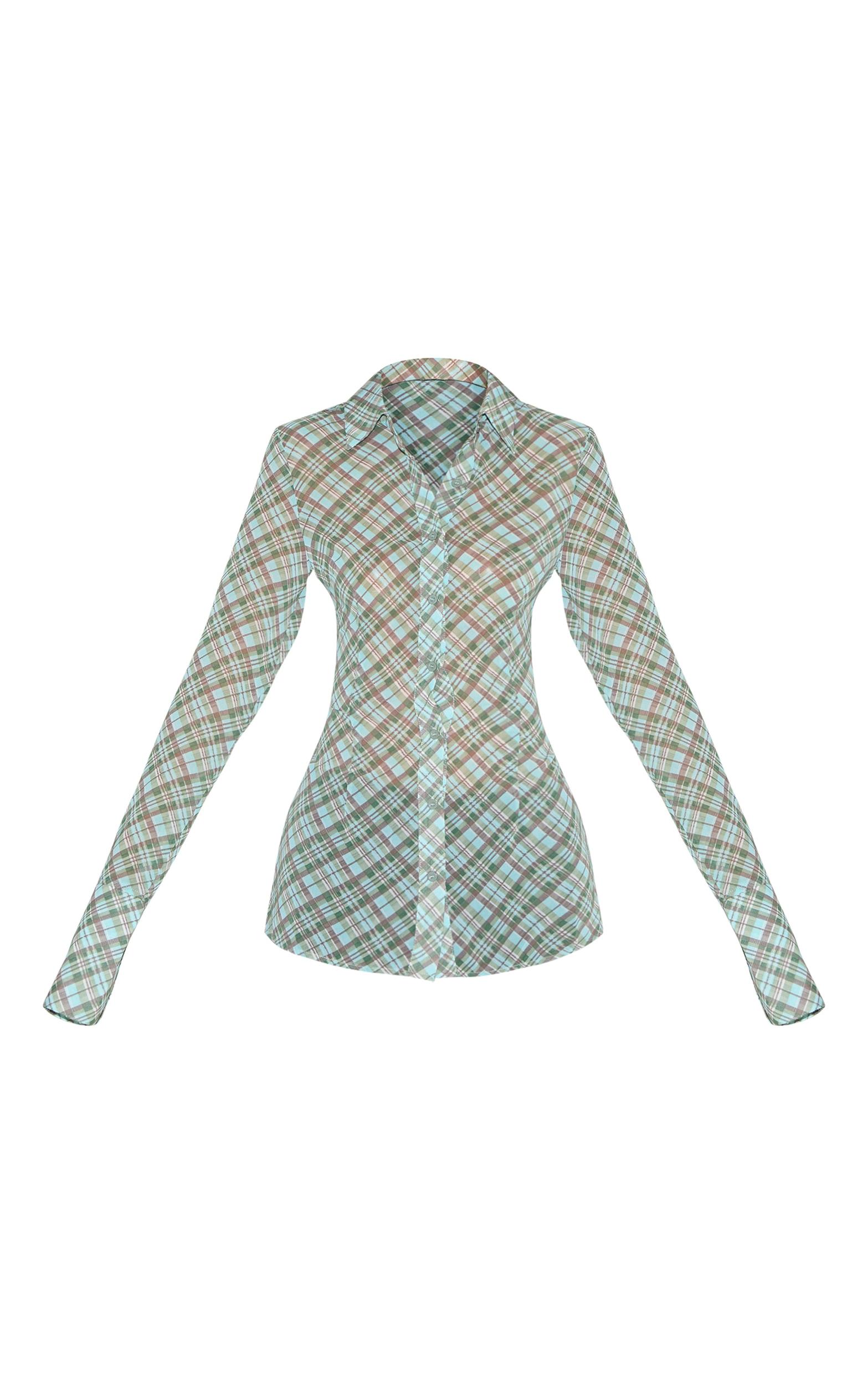 Green Check Sheer Fitted Shirt Product Image