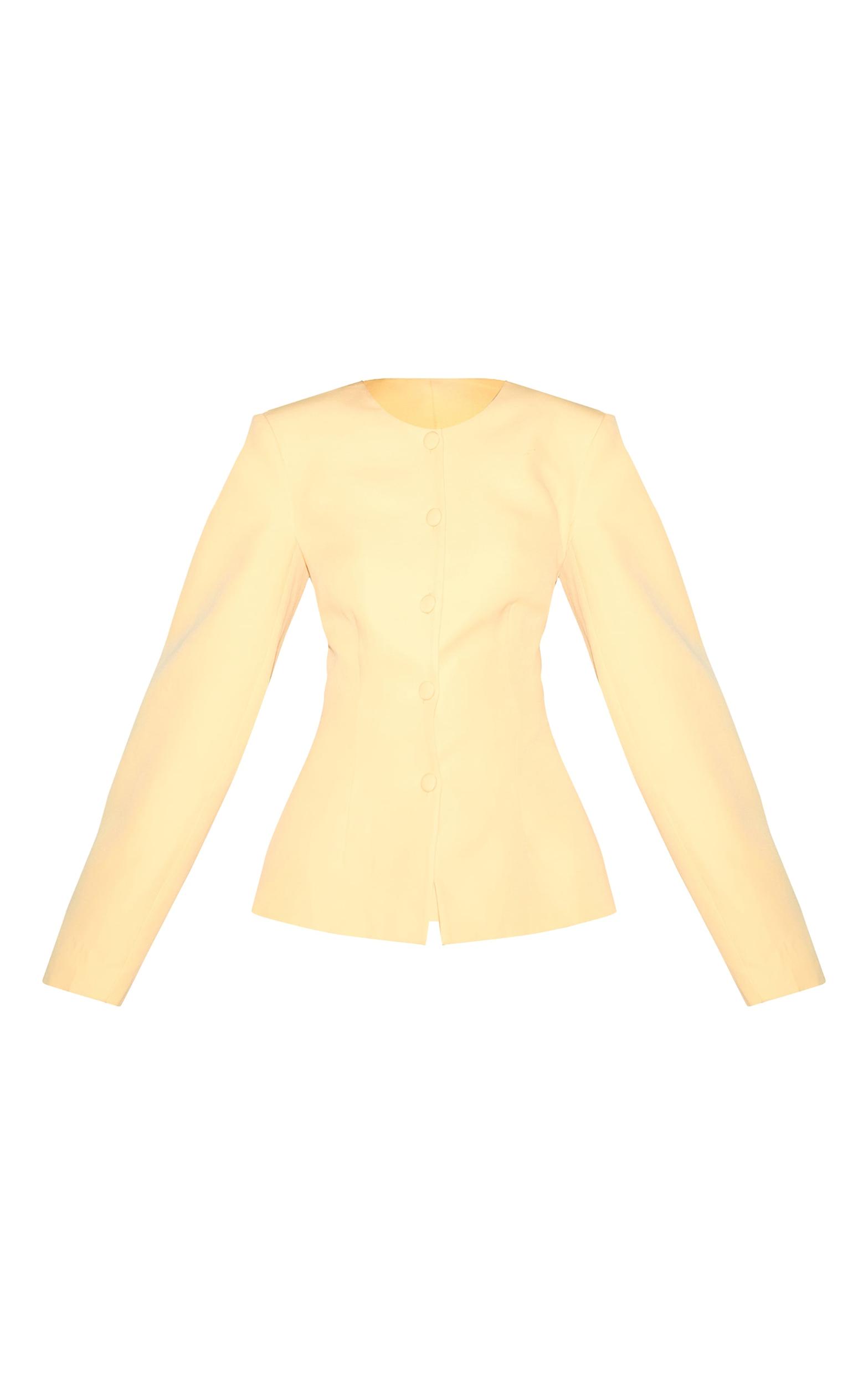  Lemon Woven Cinched Waist Cocoon Sleeve Button Up Blazer Product Image