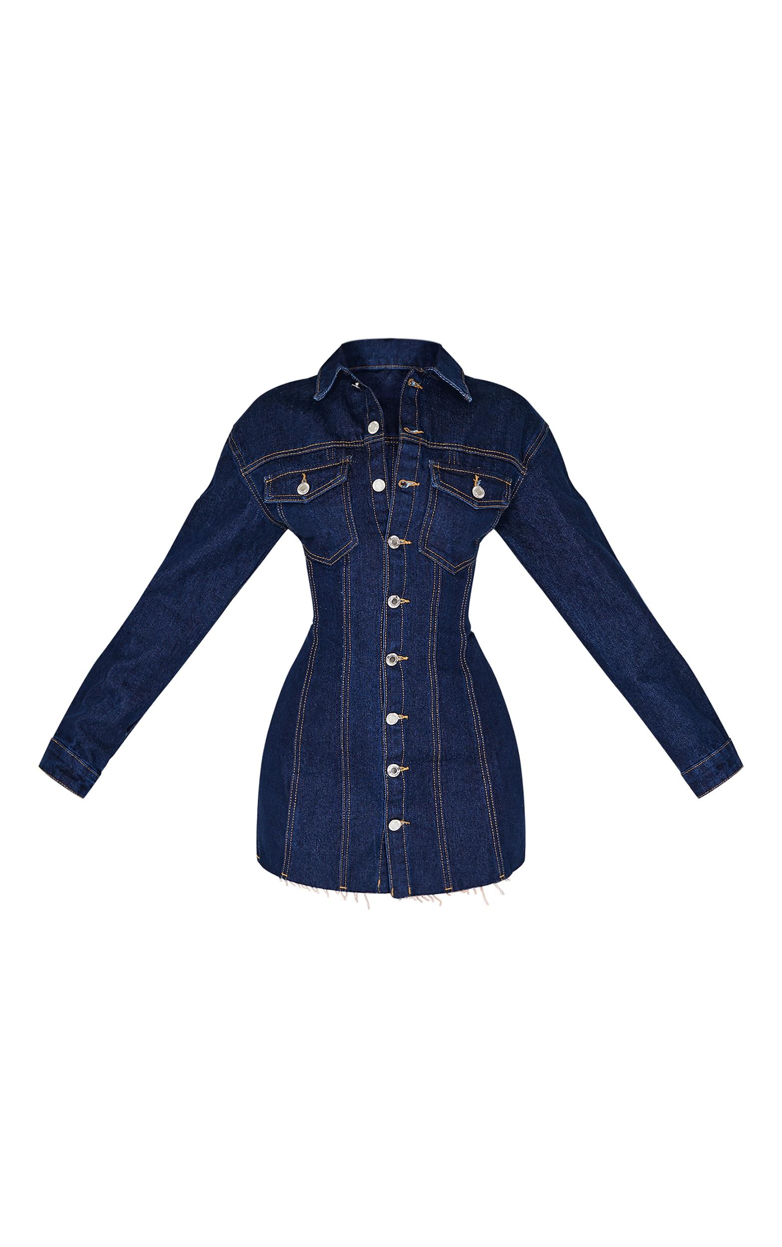 Petite Indigo Denim Long Sleeve Fitted Mini Dress Product Image