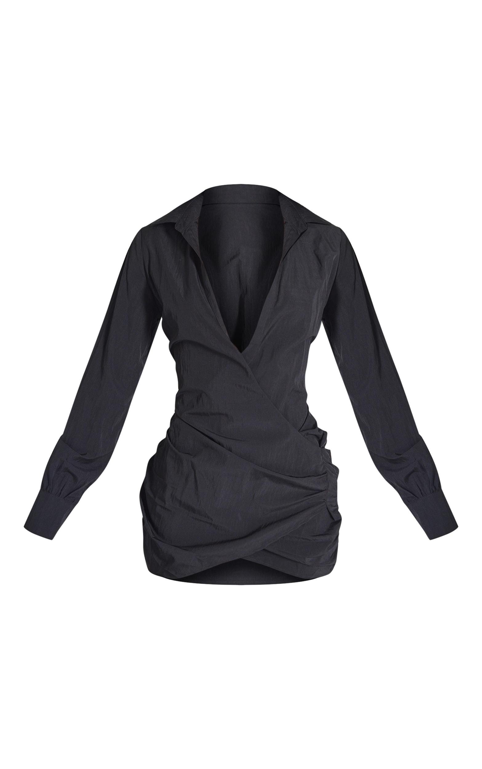 Black Wrap Detail Shirt Dress Product Image