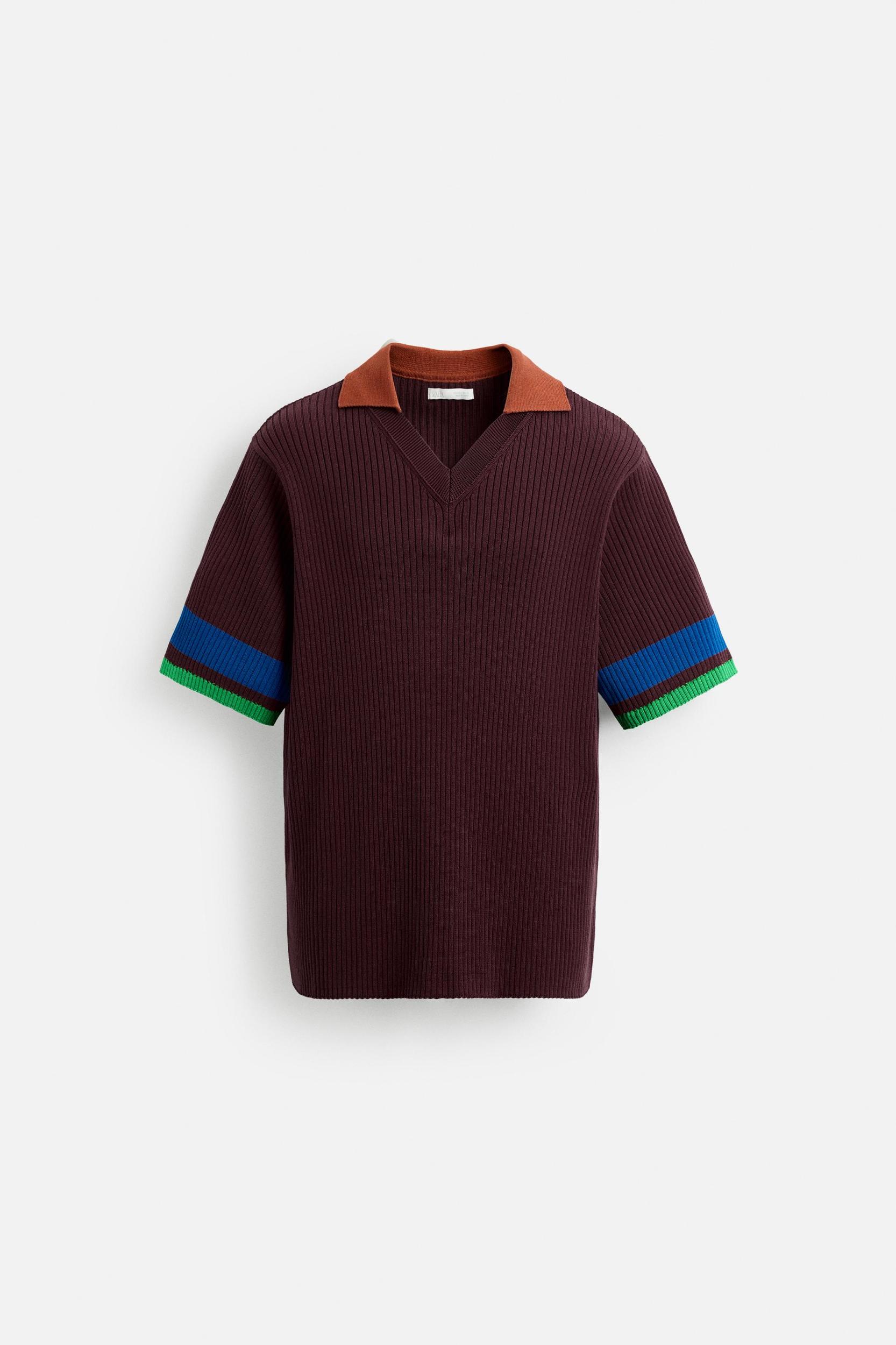 COLOR BLOCK RIBBED KNIT POLO SHIRT Product Image