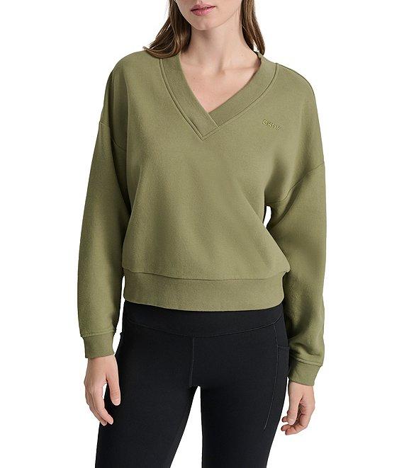 DKNY Sport by Donna Karan Deep V-Neck Embodied Logo Long Sleeve Sweatshirt Product Image