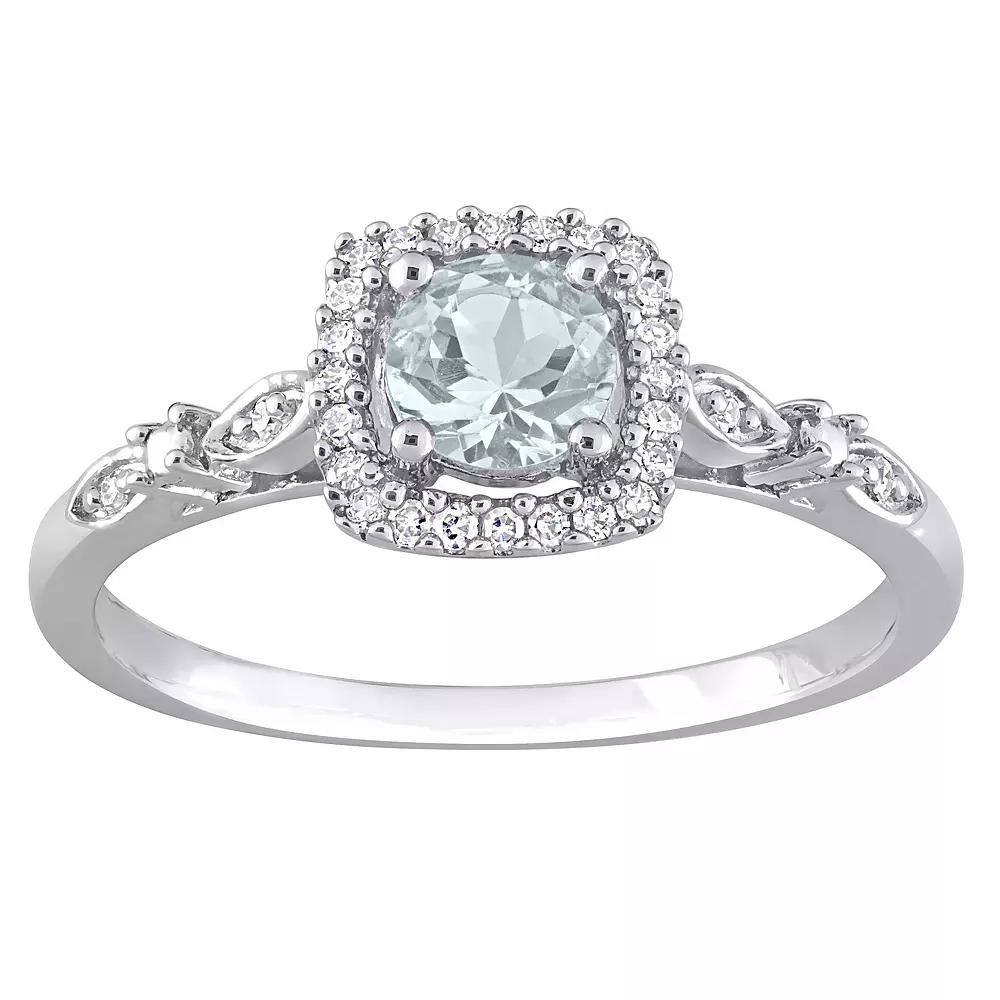 Stella Grace Sterling Silver Aquamarine & 1/10 Carat T.W. Diamond Square Halo Ring, Womens Product Image