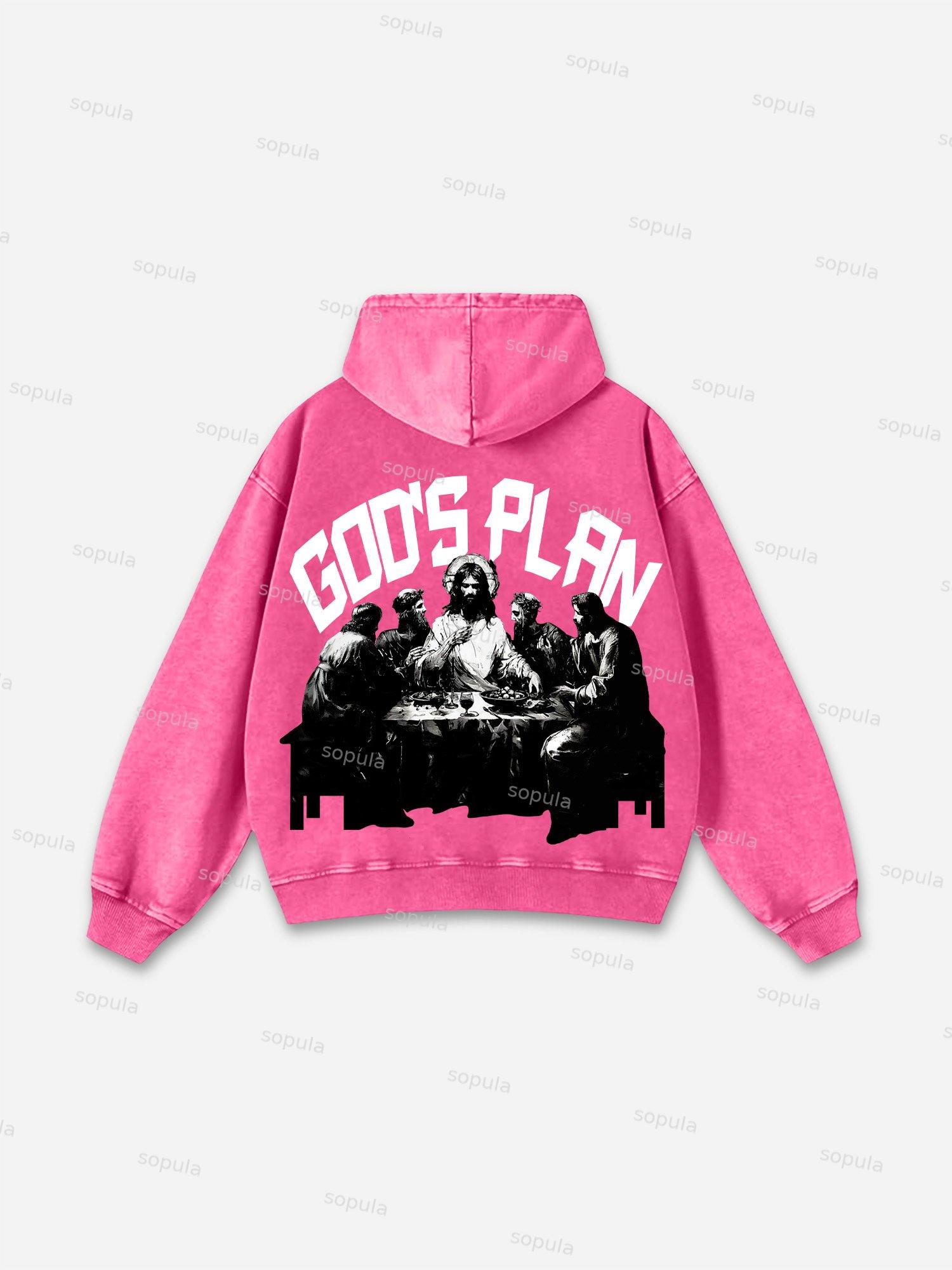 Sopula God's Plan Faith Graphic Vintage Washed Pocket Hoodie Product Image
