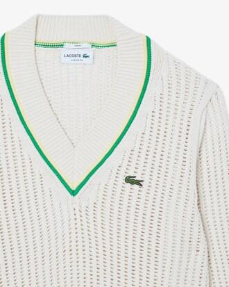 V Neck Striped Tennis Sweater Product Image