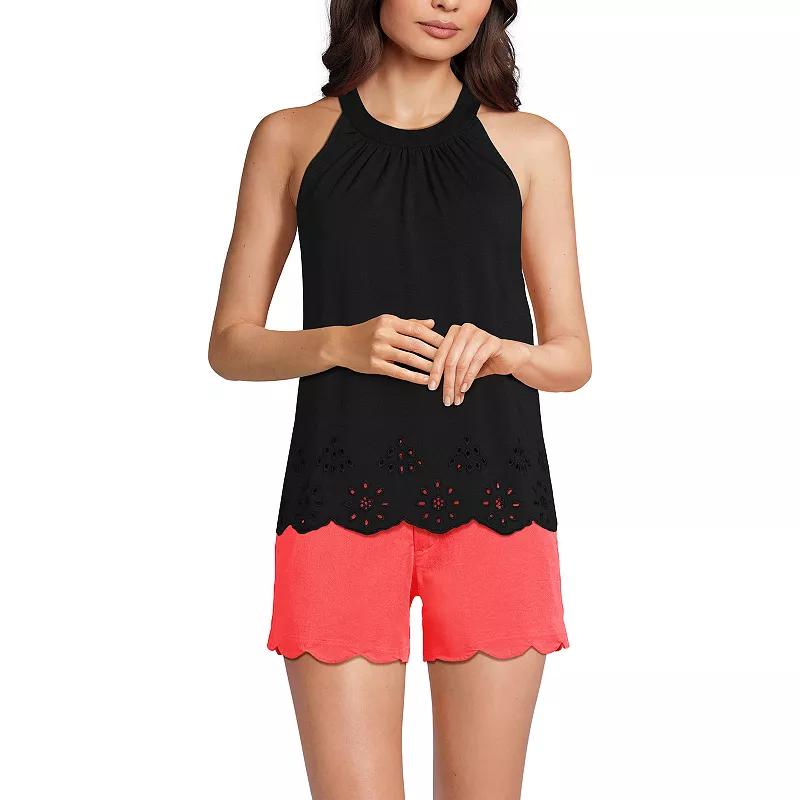 Women's Lands' End Eyelet Trimmed Flowy Pleated High Neck Tank Top,  Product Image