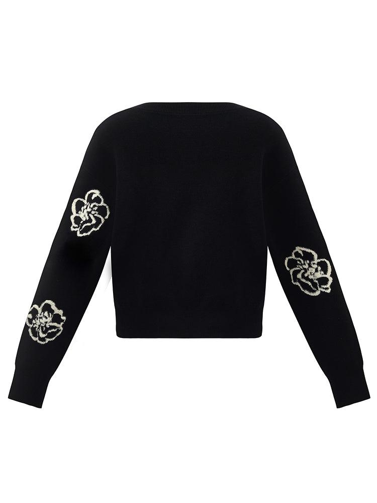 Floral Jacquard Round Neck Women Sweater Product Image