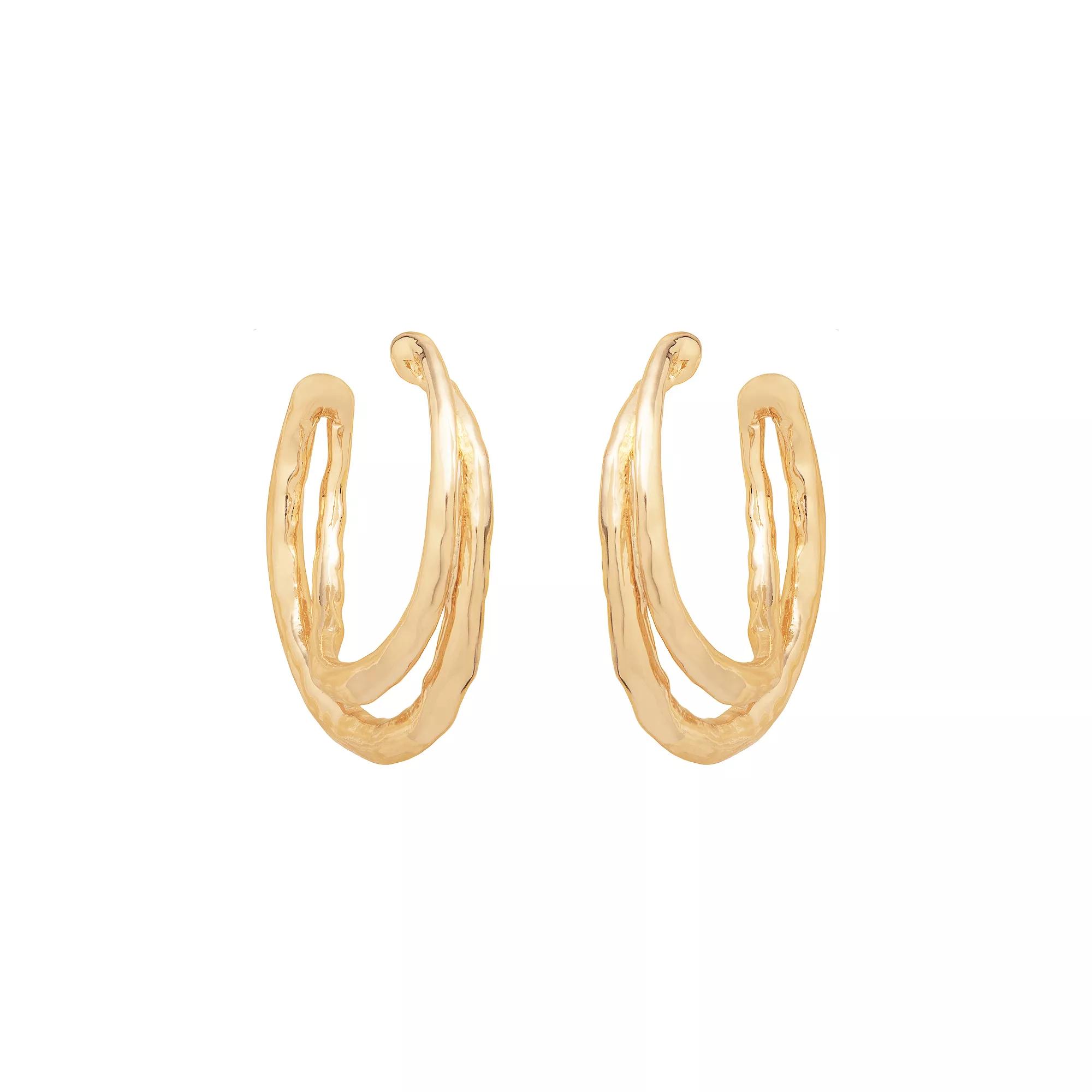 Emberly Gold Tone Textured 2 Row Hoop Earrings, Women's, None Product Image