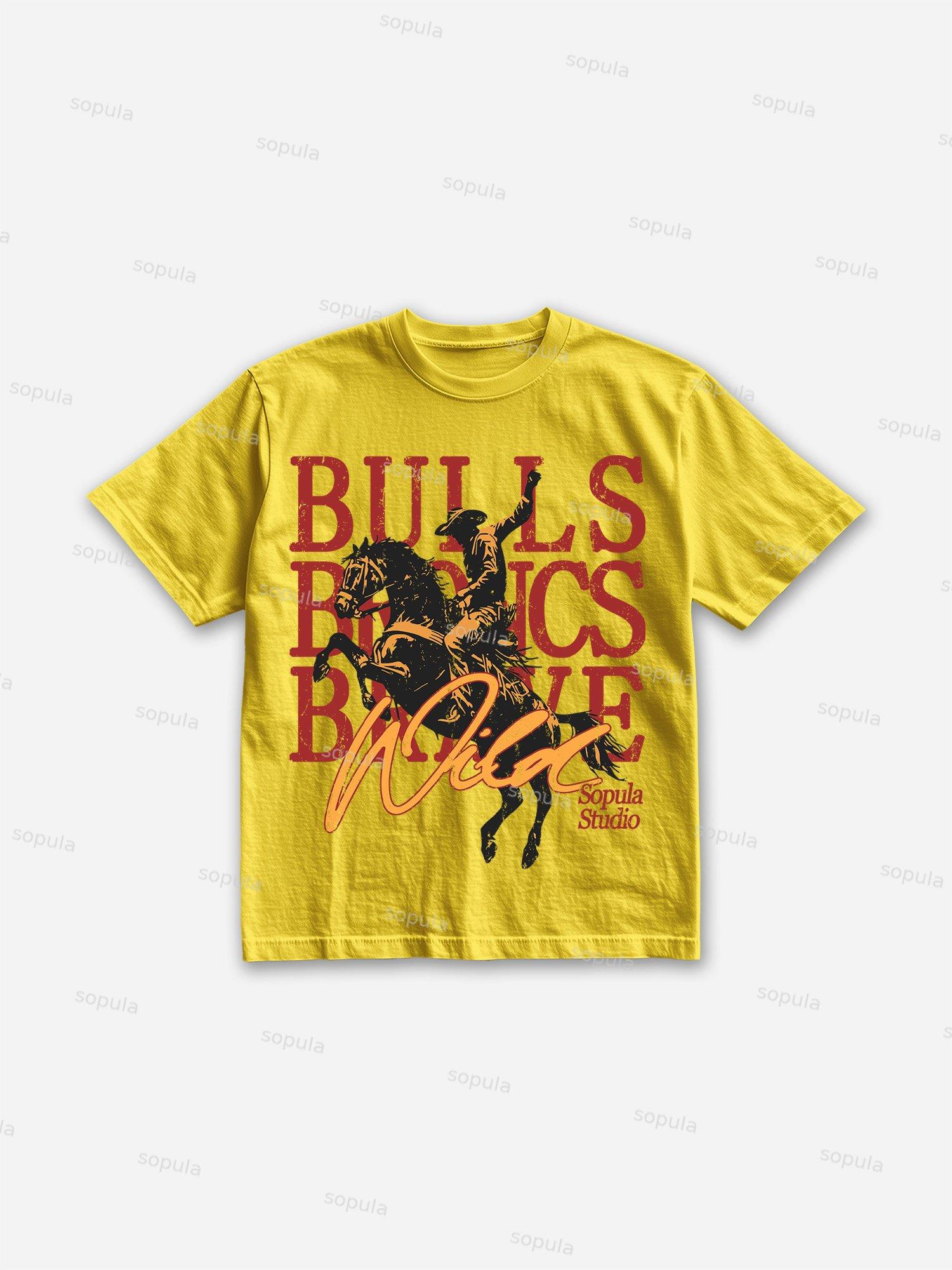 Cowboy Rodeo Bulls Broncs Brave Print Cotton T-shirt Product Image