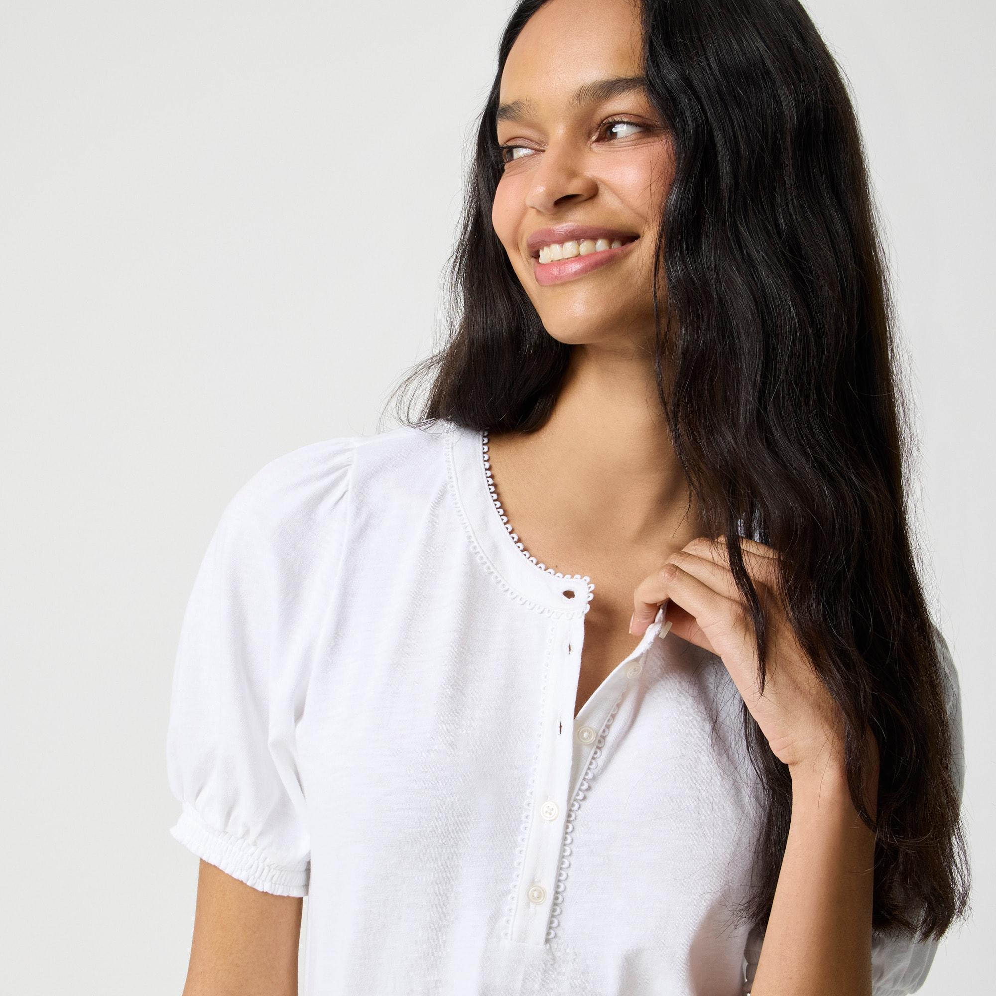 Smocked henley knit top Product Image