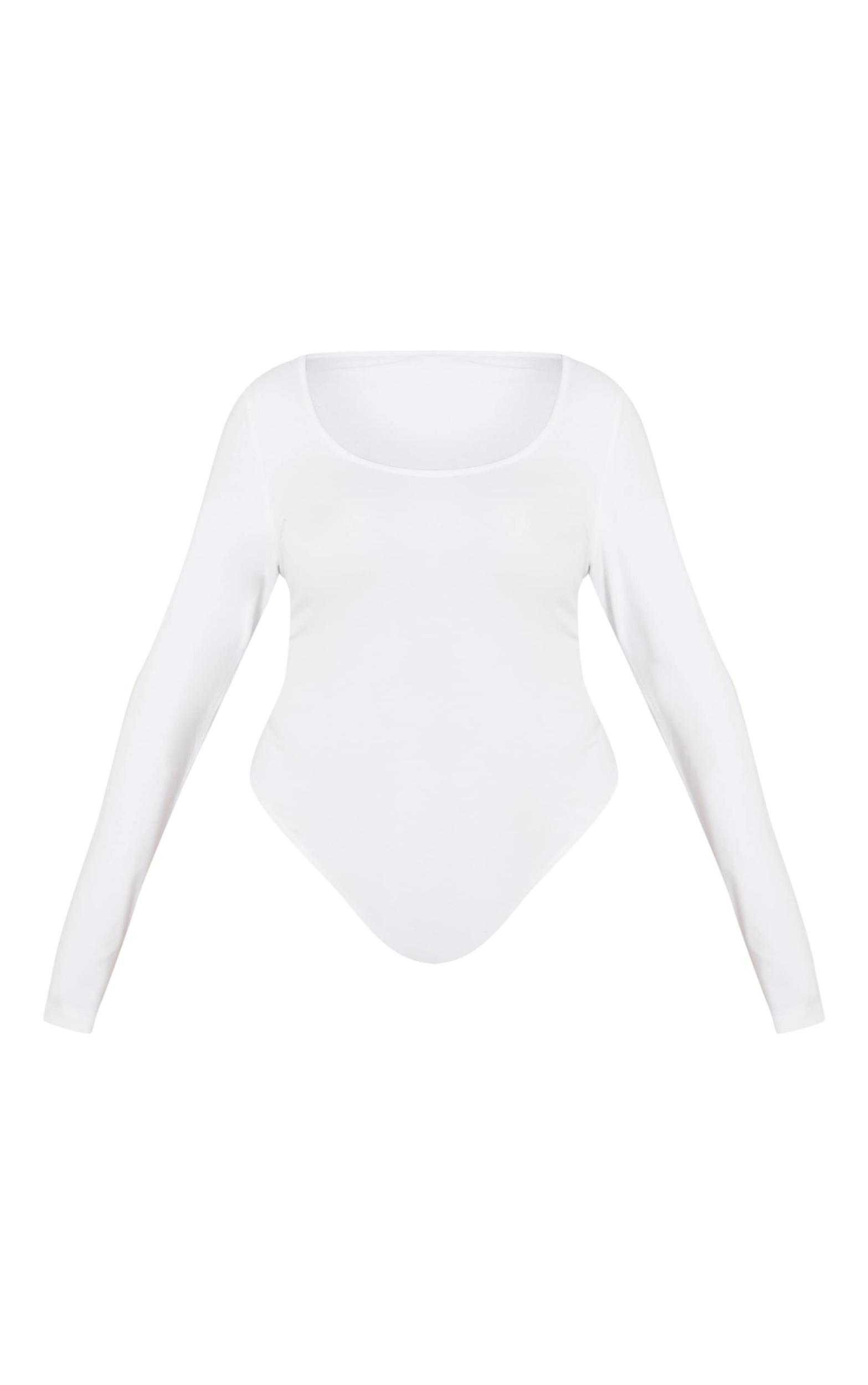 Plus White Soft Cotton Scoop Neck Long Sleeve Bodysuit Product Image