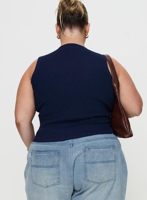 Suzu Sleeveless Knit Top Navy Curve Product Image