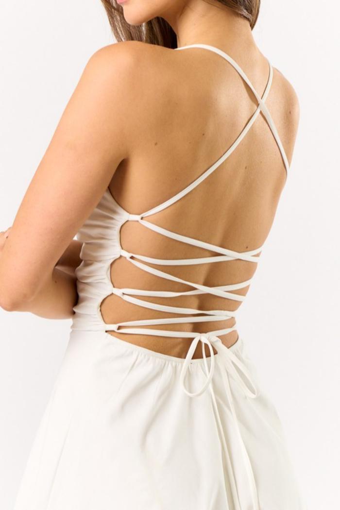 Halter Neck Lace Up Back Dress Product Image