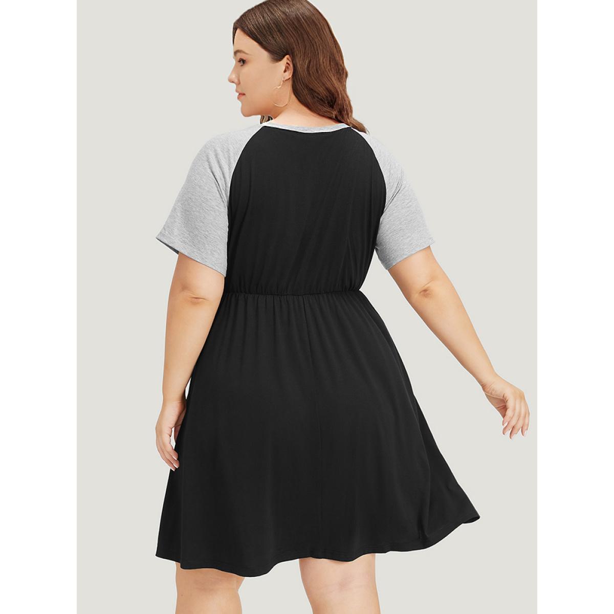 Plus Size Supersoft Essentials Letter Print Raglan Sleeve Elastic Waist Dress Black Women Casual Plain Curvy Knee Dress BloomChic 14-16/1X Product Image