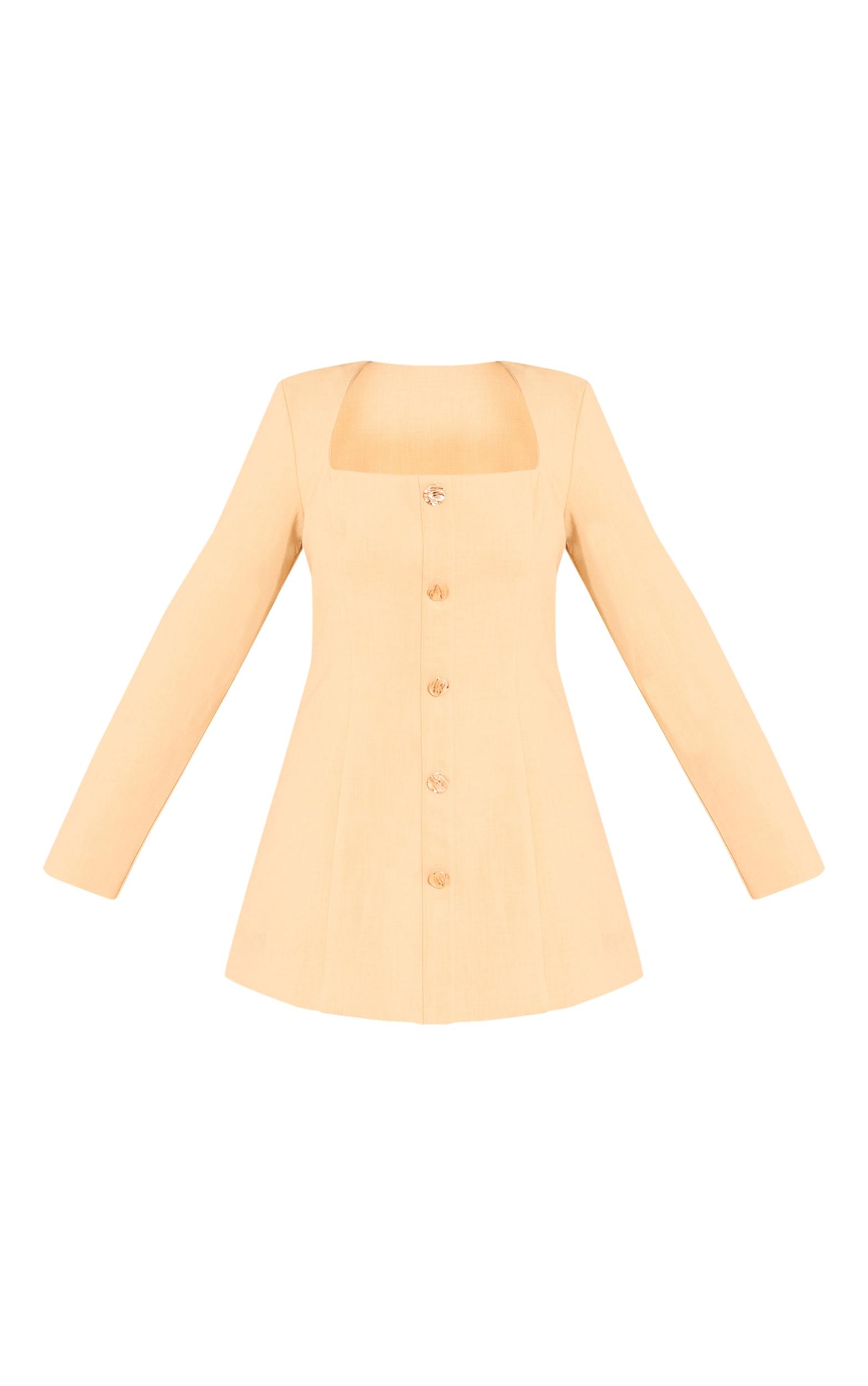 Shape Butter Yellow Tailored Square Neck Hammered Button Mini Dress Product Image