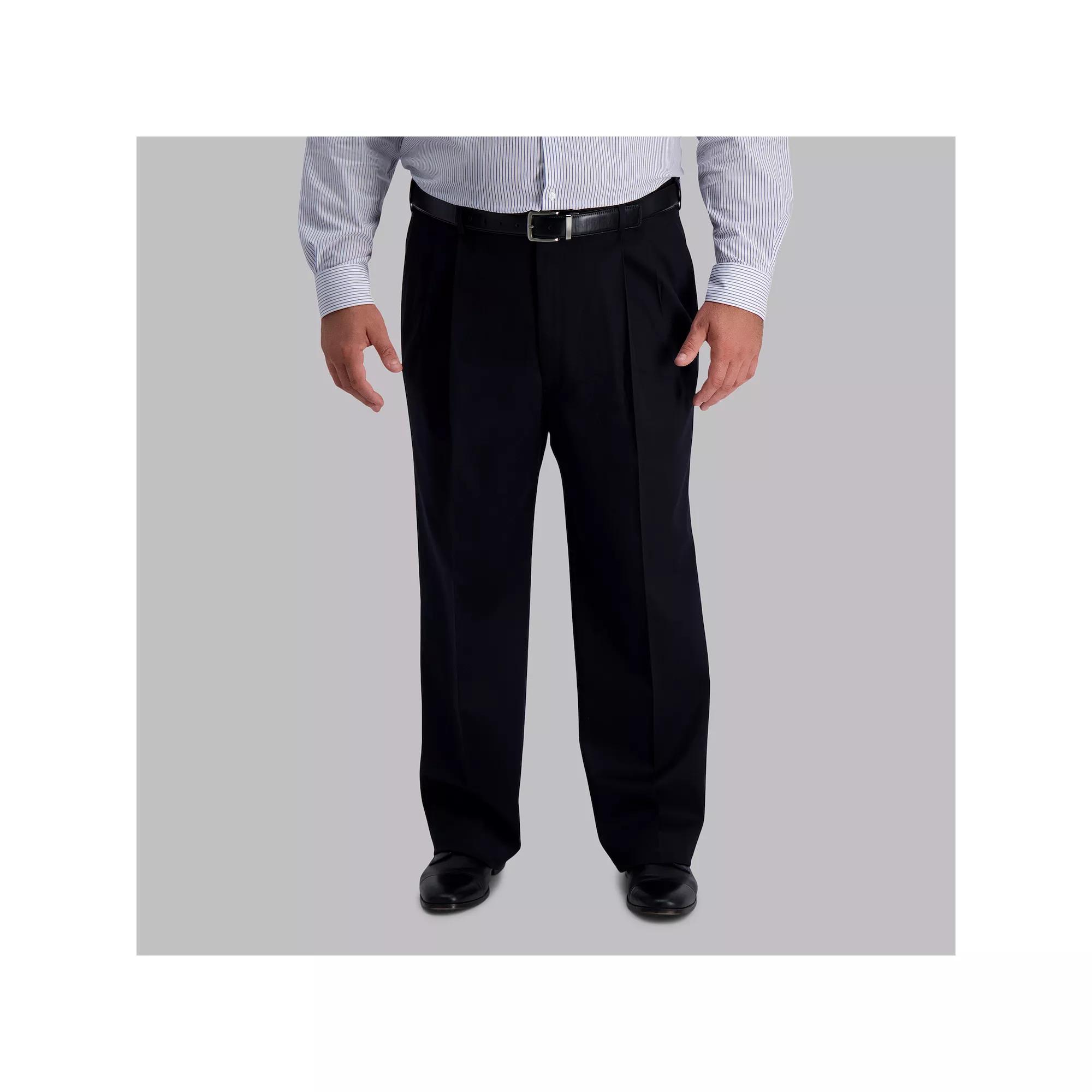 Big & Tall Haggar® Premium No-Iron Khaki Stretch Classic-Fit Pleated Expandable Waist Pants, Men's,  Product Image