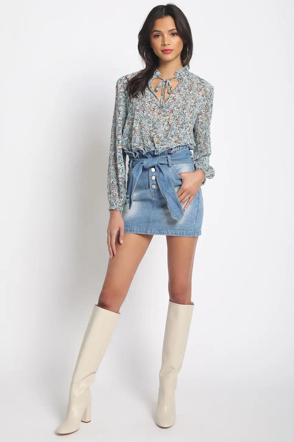 Tie Mini Floral Blouse Product Image