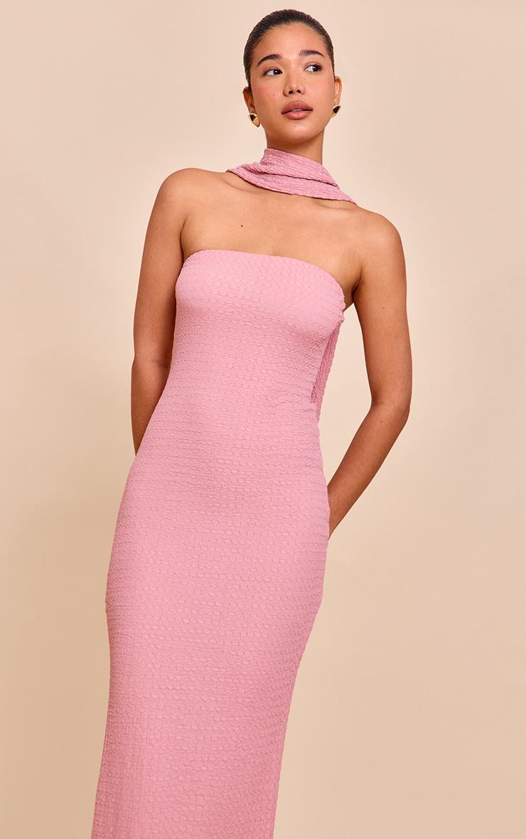 Pink Textured Scarf Detail Bodycon Dress Product Image