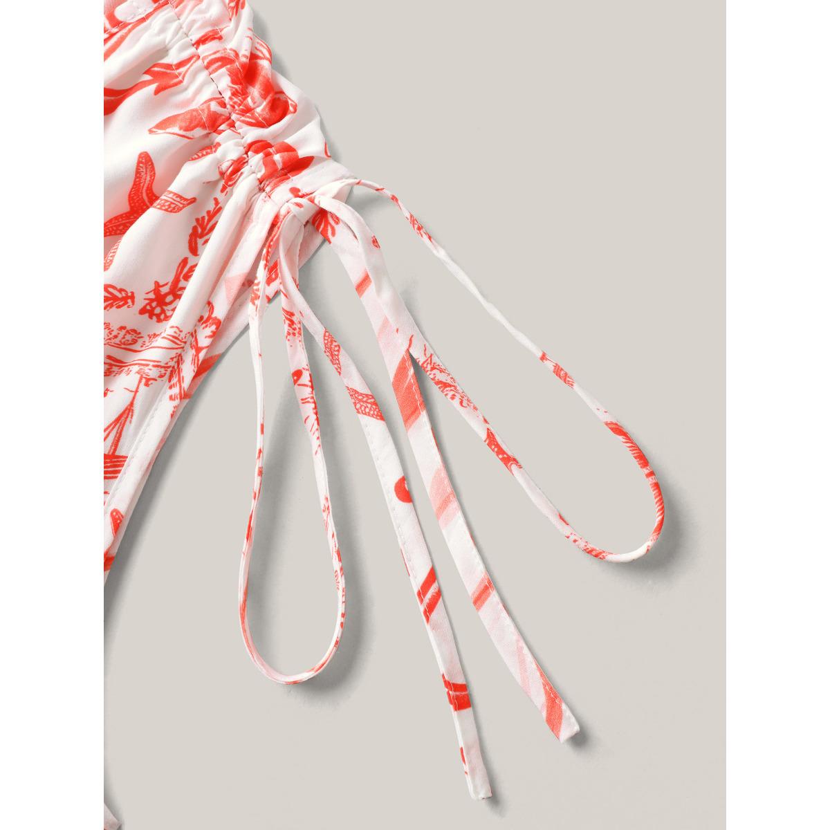 Plus Size Nautical Print Sleeveless Ties Pockets Maxi Dress Coral Women V-neck Sleeveless Curvy BloomChic 18-20/2X Product Image